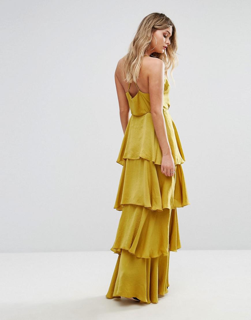 Missguided Satin Tiered Ruffle Maxi ...