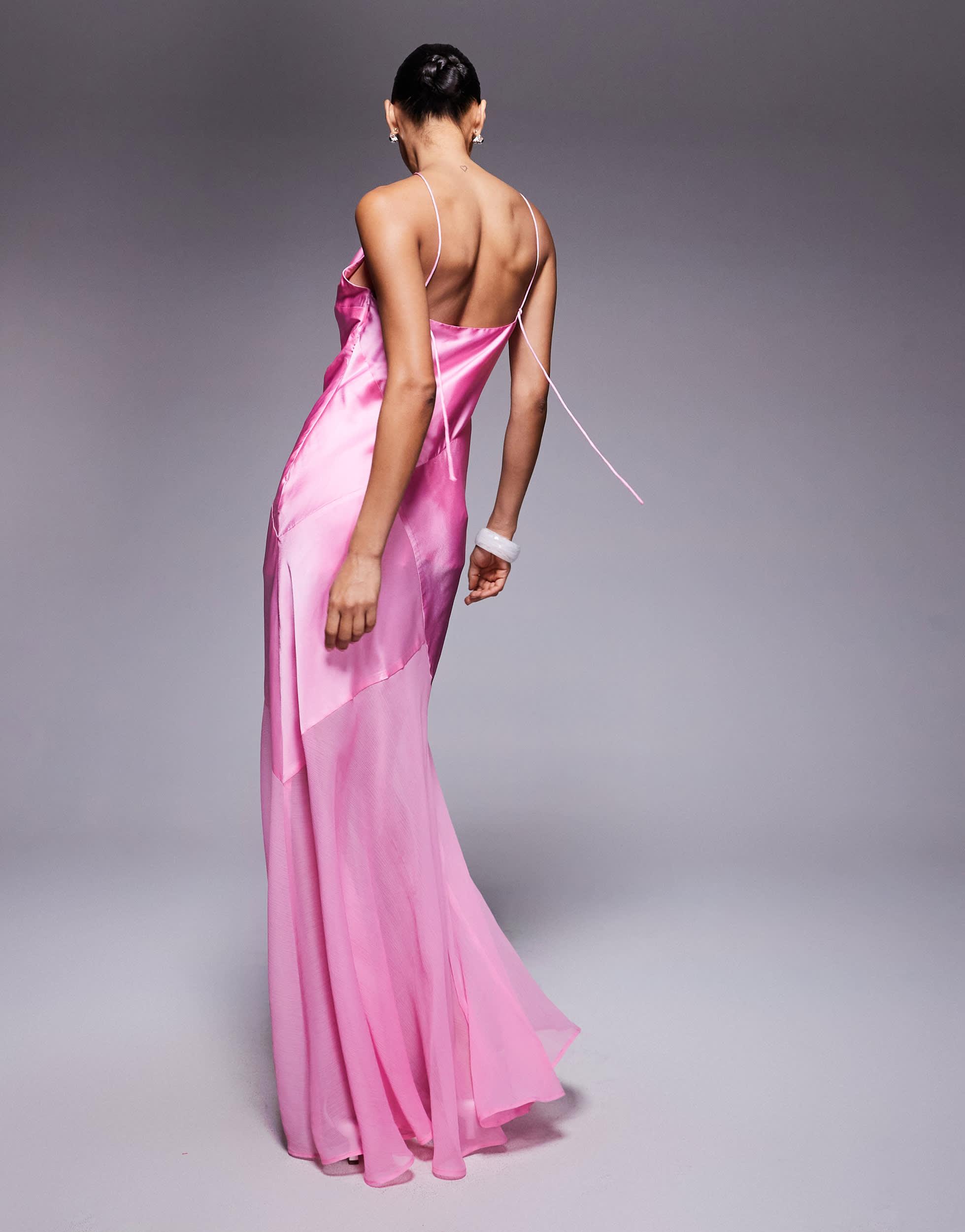 asos pink silk dress ASOS DESIGN high low hem satin batwing midi dress with button up detail in pink