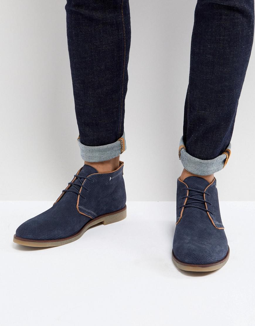 Dune Perforated Desert Boots In Navy Suede in Blue for Men - Lyst