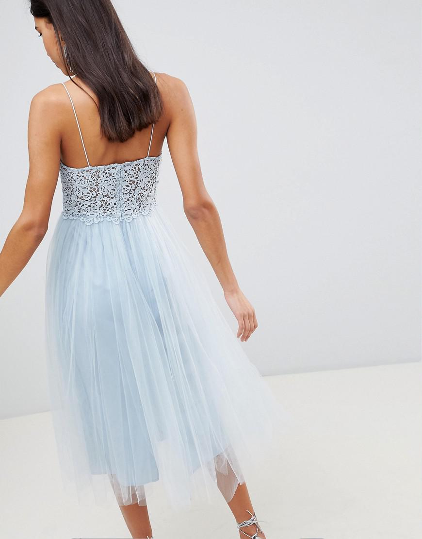 lace cami top tulle midi dress