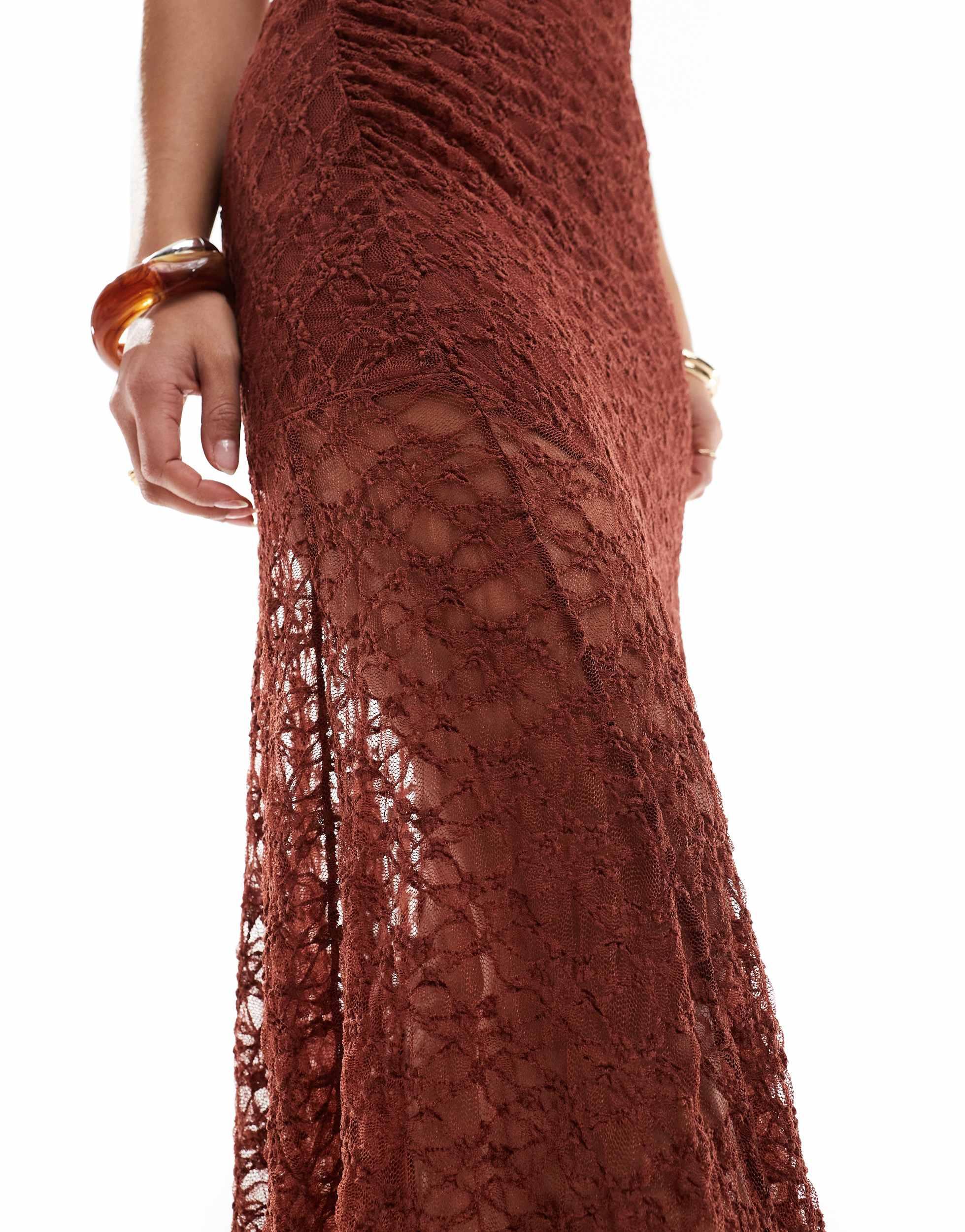Pull&Bear Asymmetric Hem Lace Maxi Dress in Red | Lyst