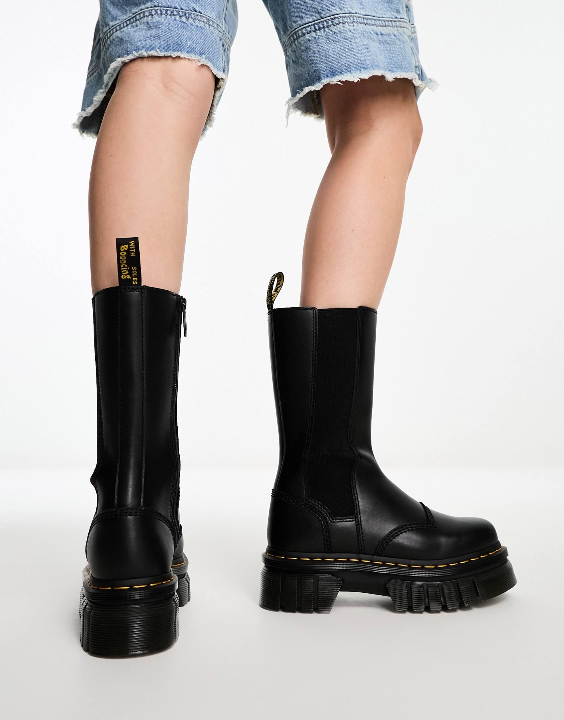 Audrick Tall Nappa Leather Platform Chelsea Boots in Black