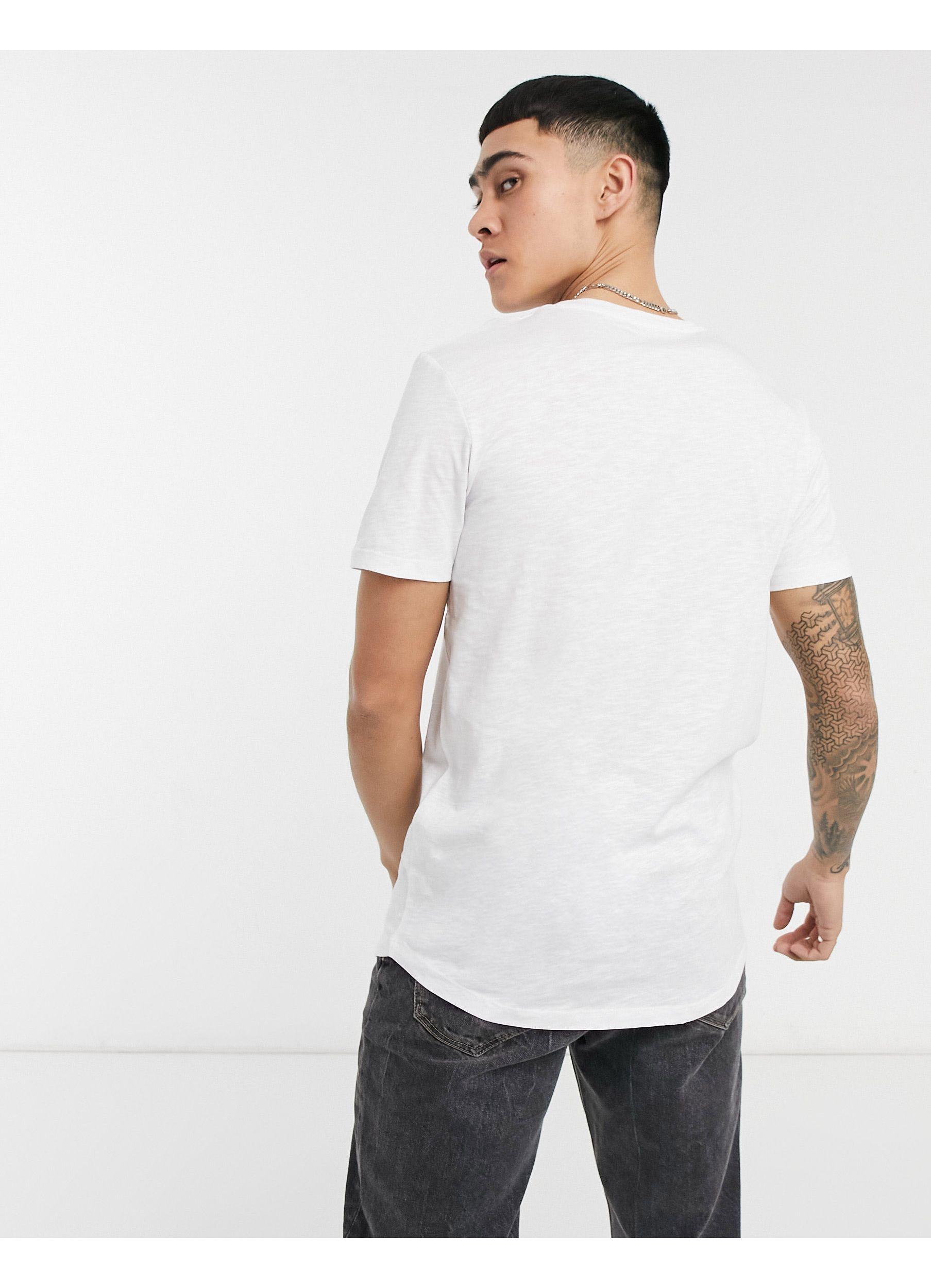 Jack & Jones Originals Longline Curved Hem T-shirt in White for Men