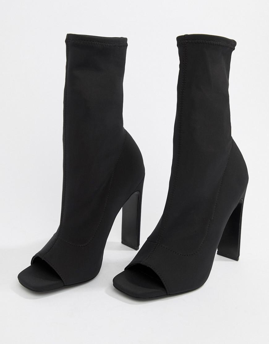 ASOS Denim Elite Open Toe Sock Boots In Black - Lyst