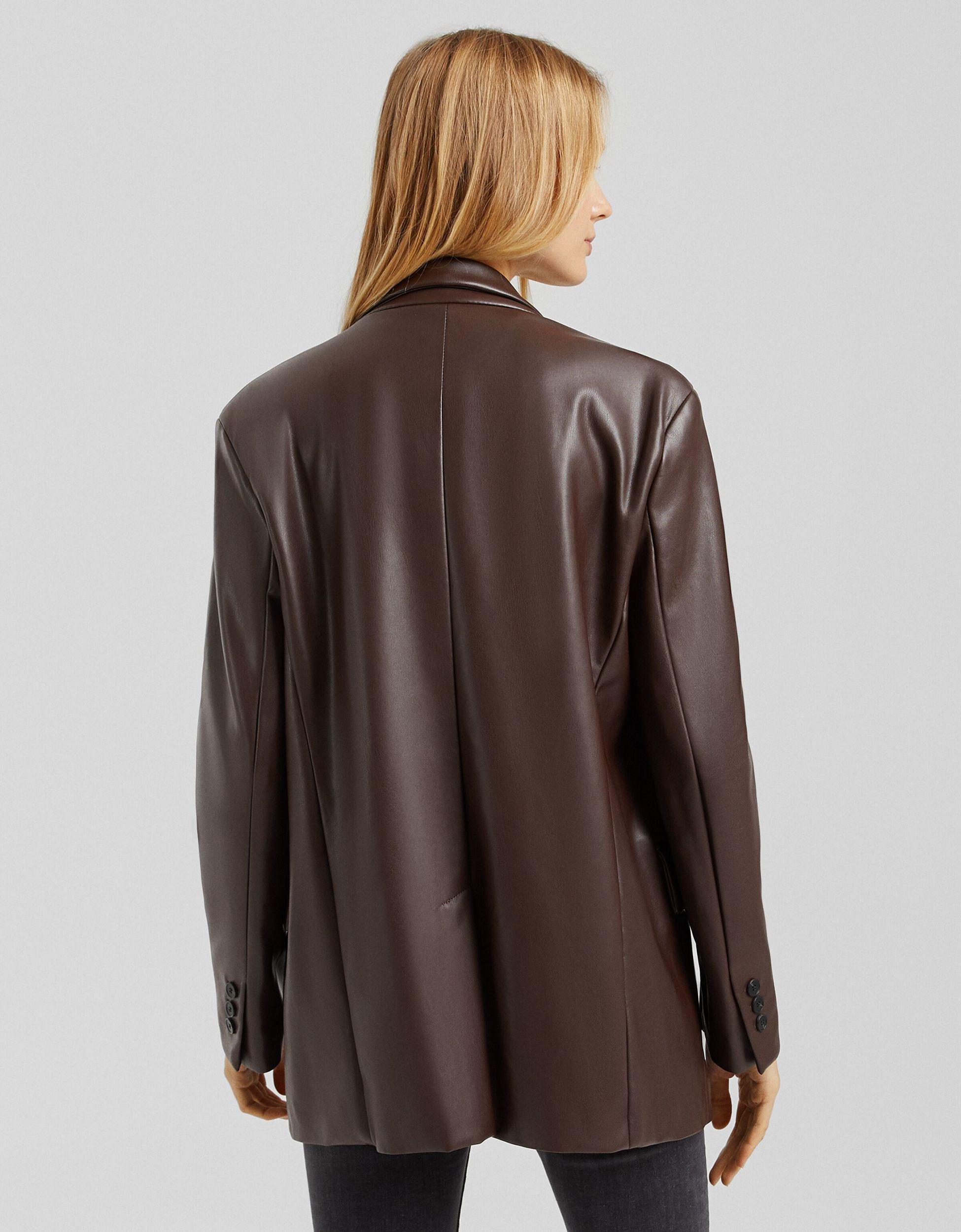 Bershka Oversized Faux Leather Blazer in Brown | Lyst