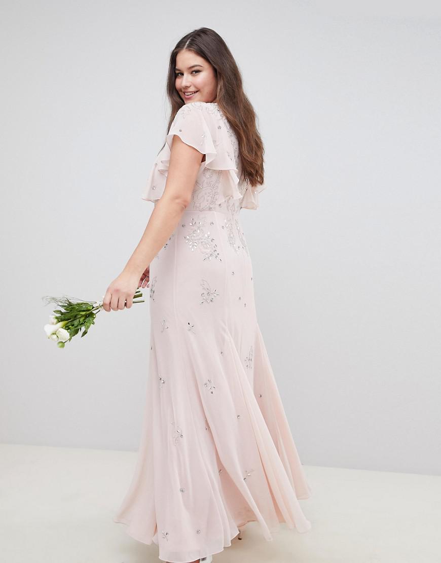 asos design delicate embellished angel sleeve maxi dress