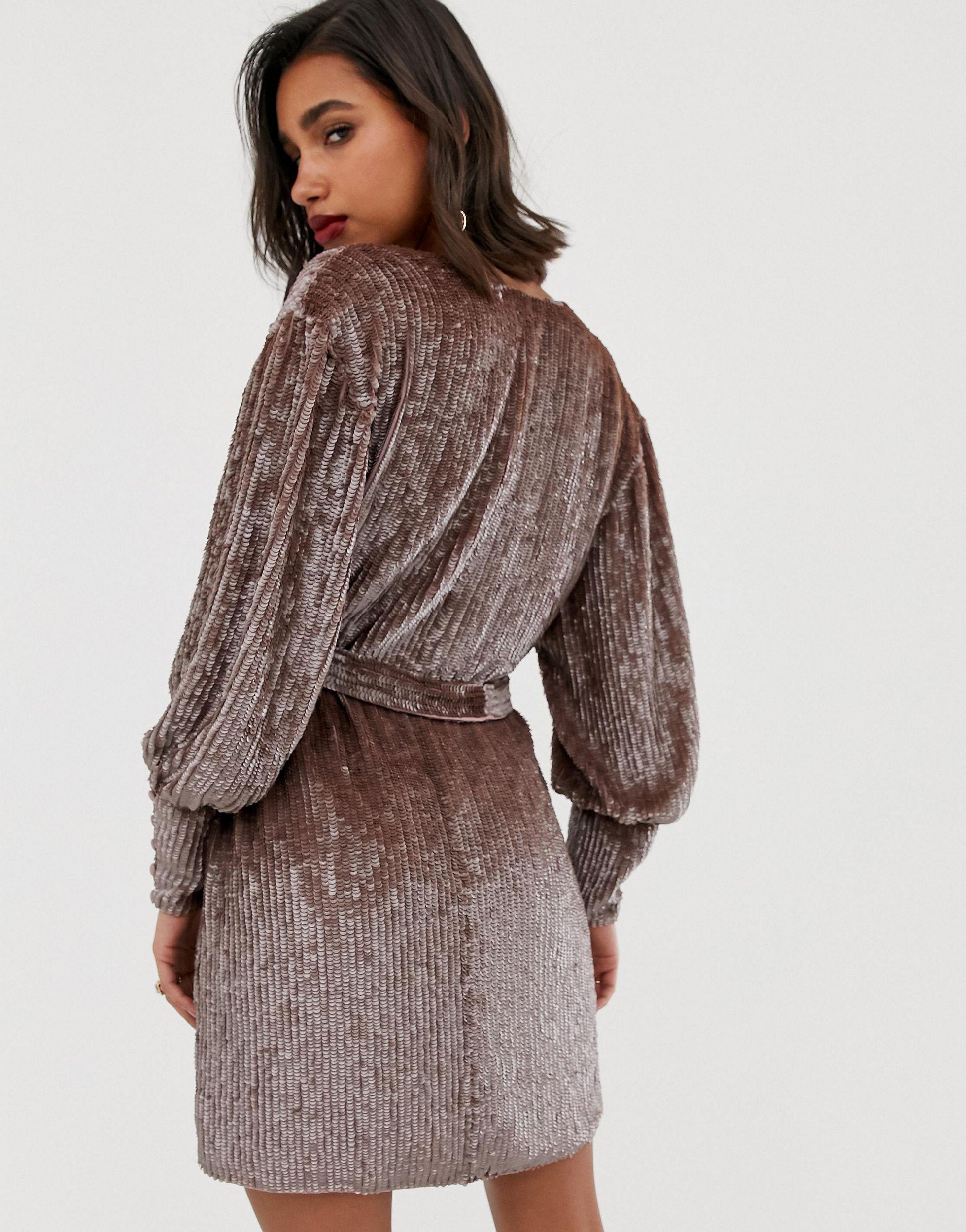 sequin mini wrap dress