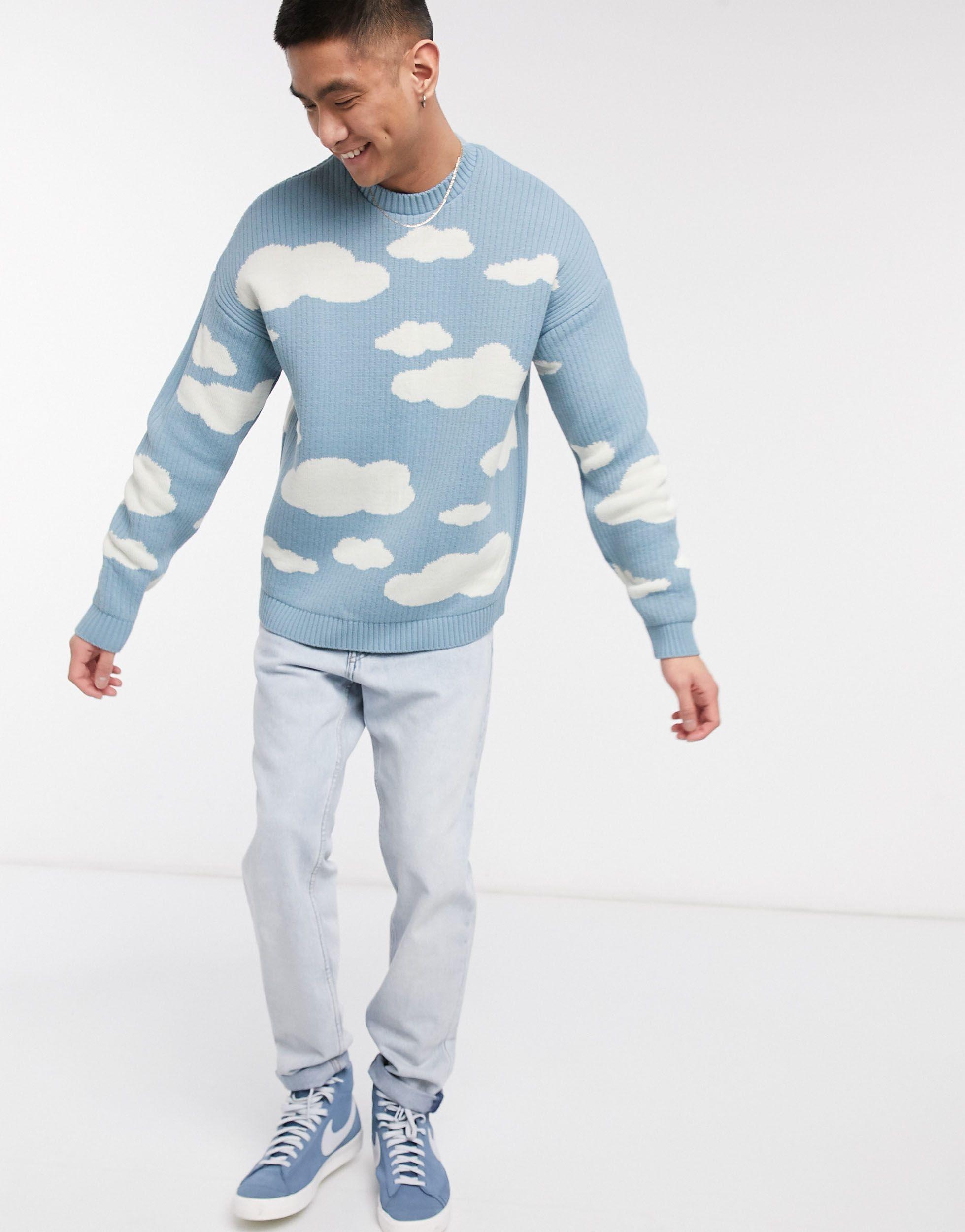 ASOS Sweater With Clouds Design in Grey for Men