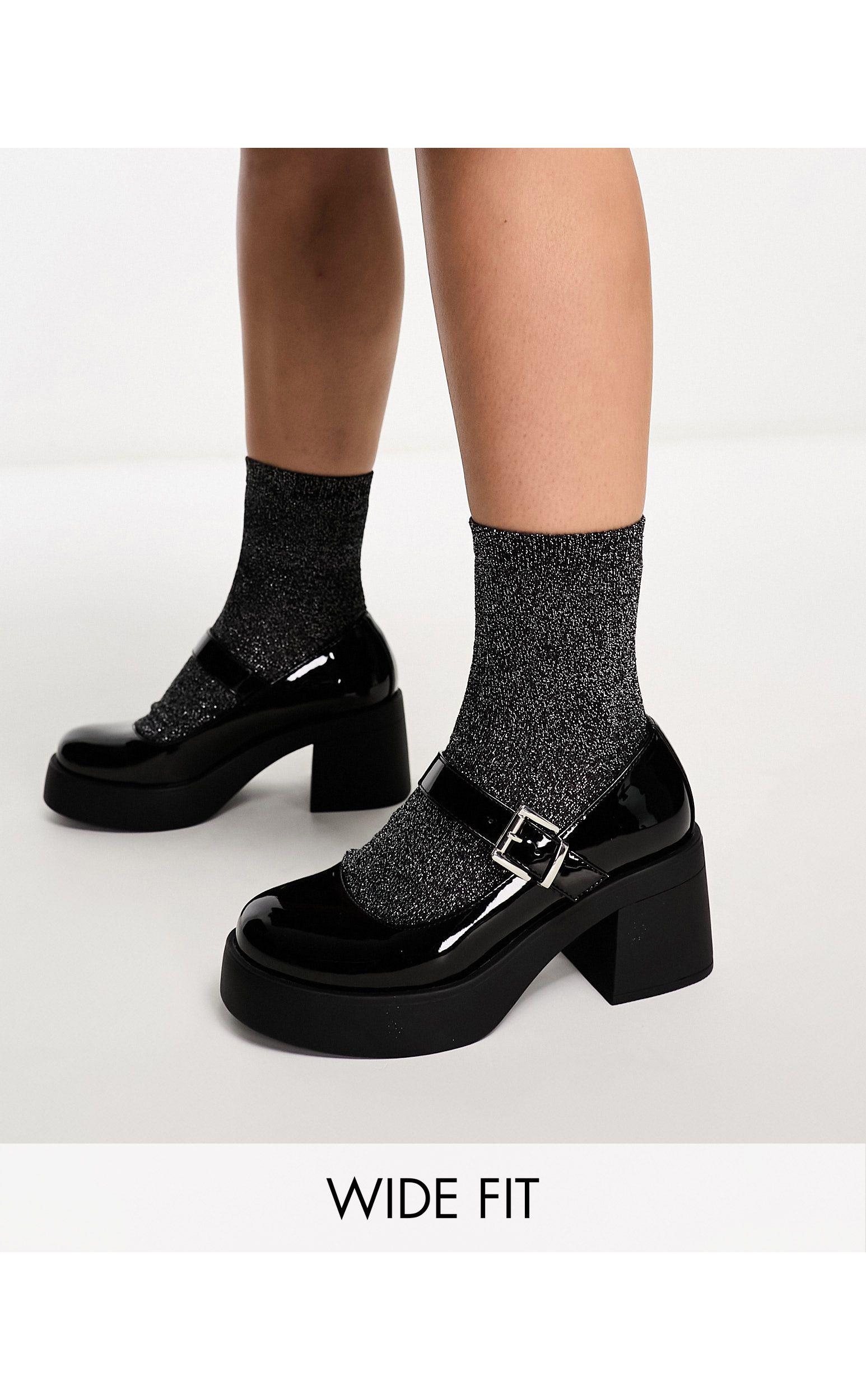 ASOS Design Wide Fit Penny Platform Mary Jane Heeled Shoes