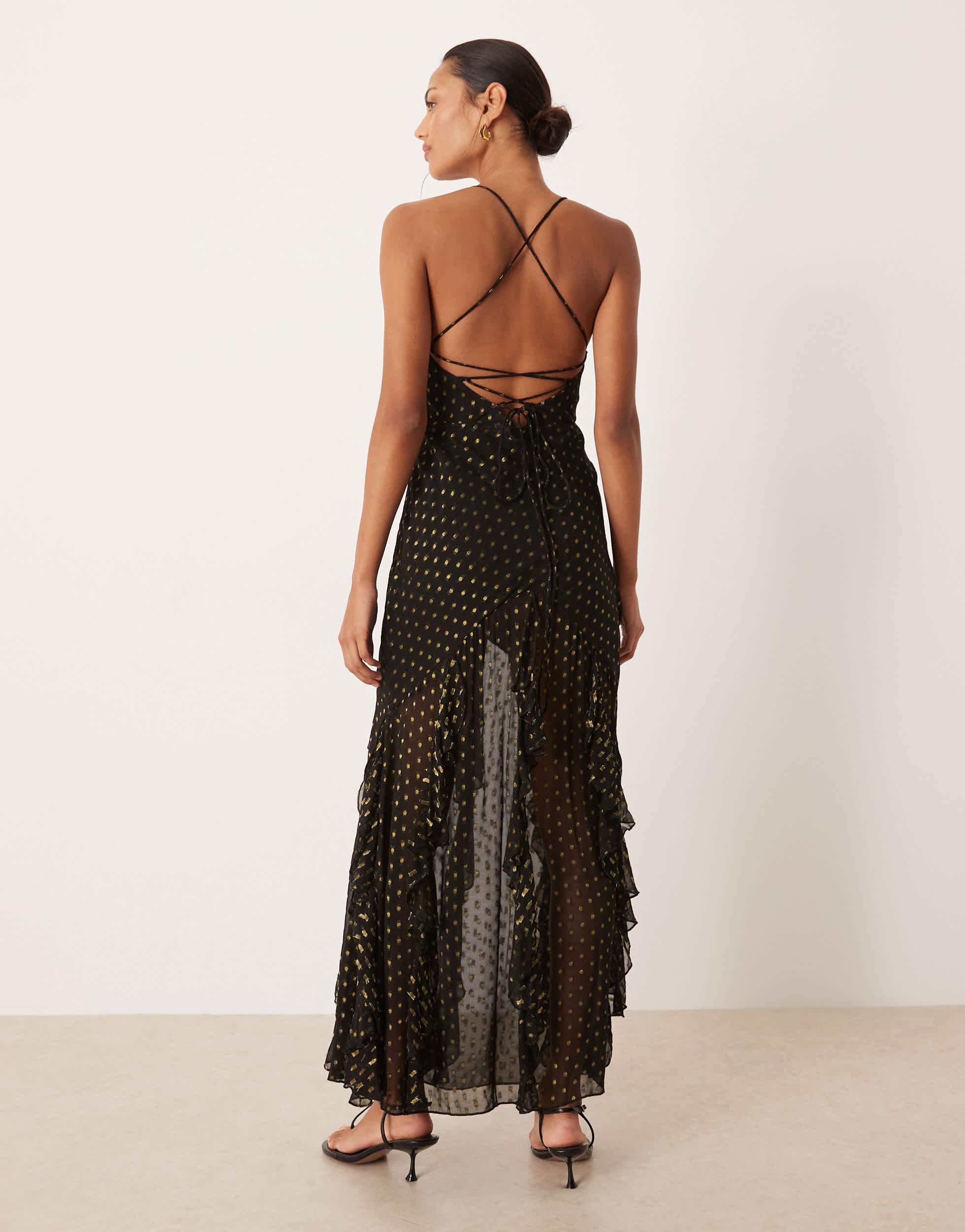 For Love & Lemons Lace-up Back Strappy Maxi Dress in Black | Lyst