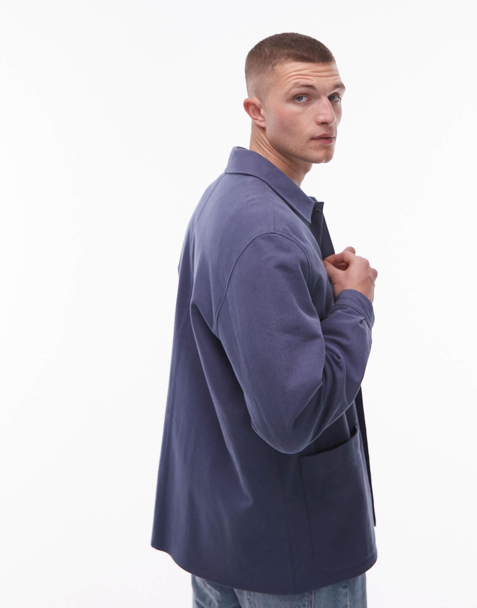 ARKET Textured Linen Blend Overshirt in Blue for Men | Lyst