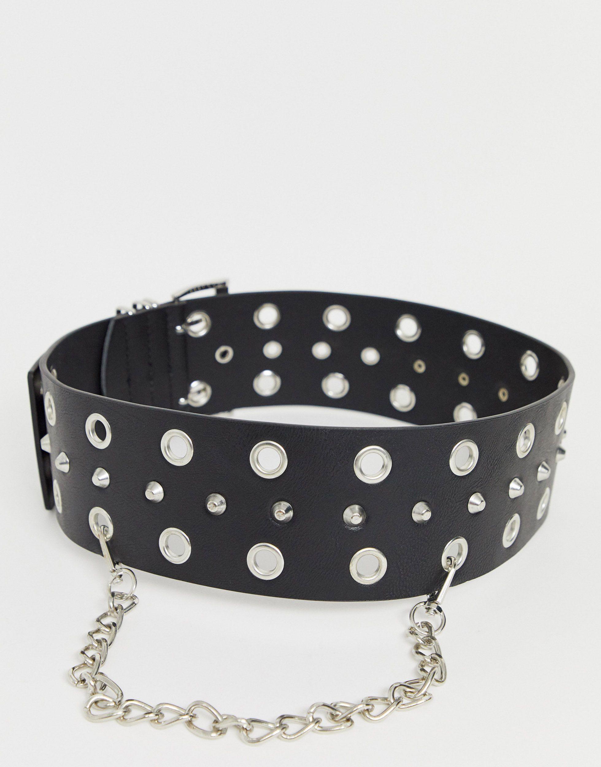 Multi Eyelet And Chain Waist Belt 
