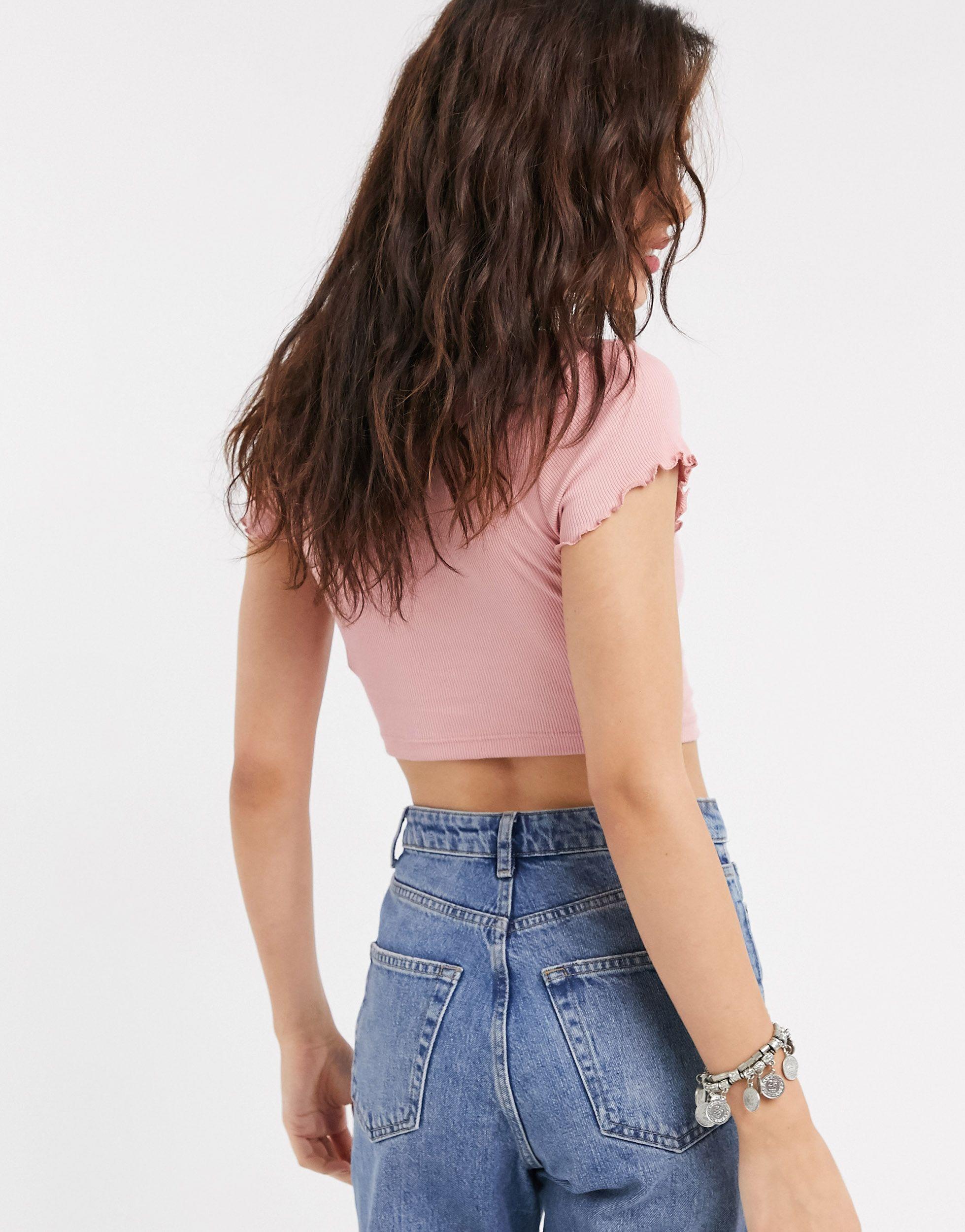 pink ruched crop top