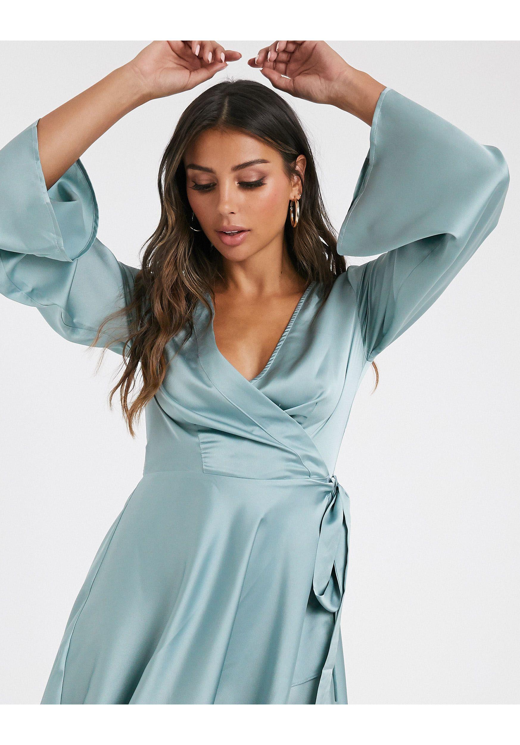 Missguided Satin Wrap Skater Dress With ...