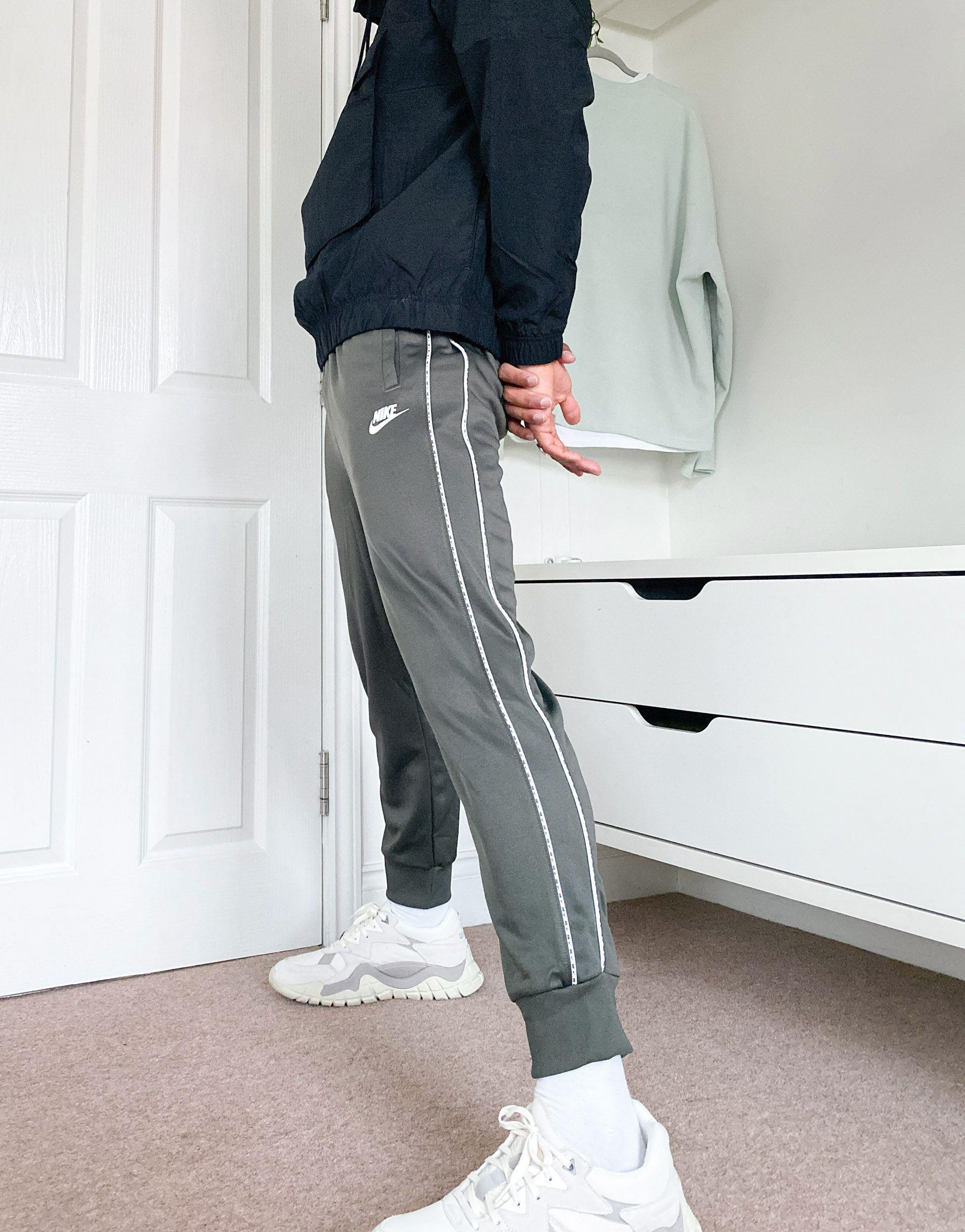 nike repeat pack logo taping crew neck sweat in grey