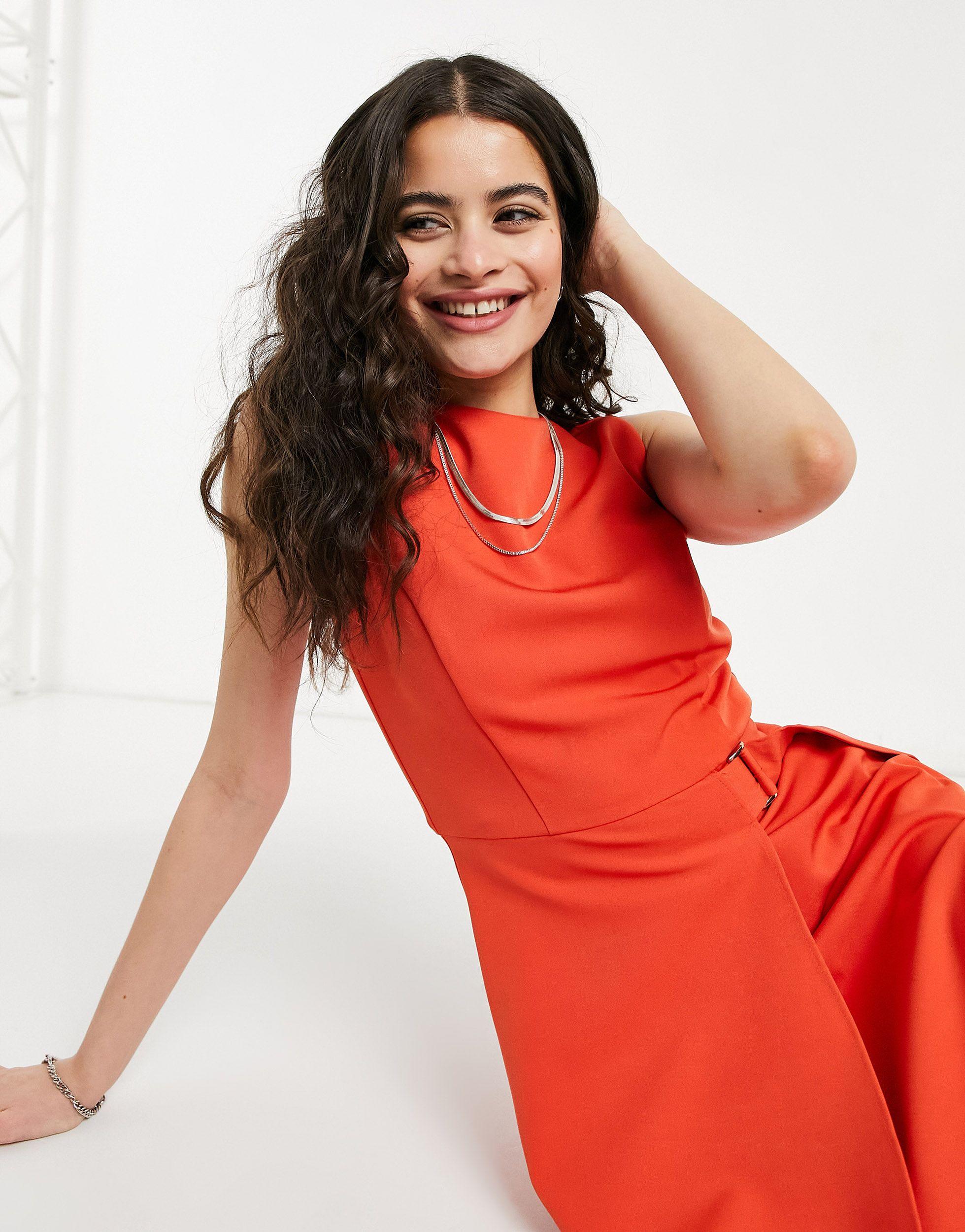 orange buckle dress