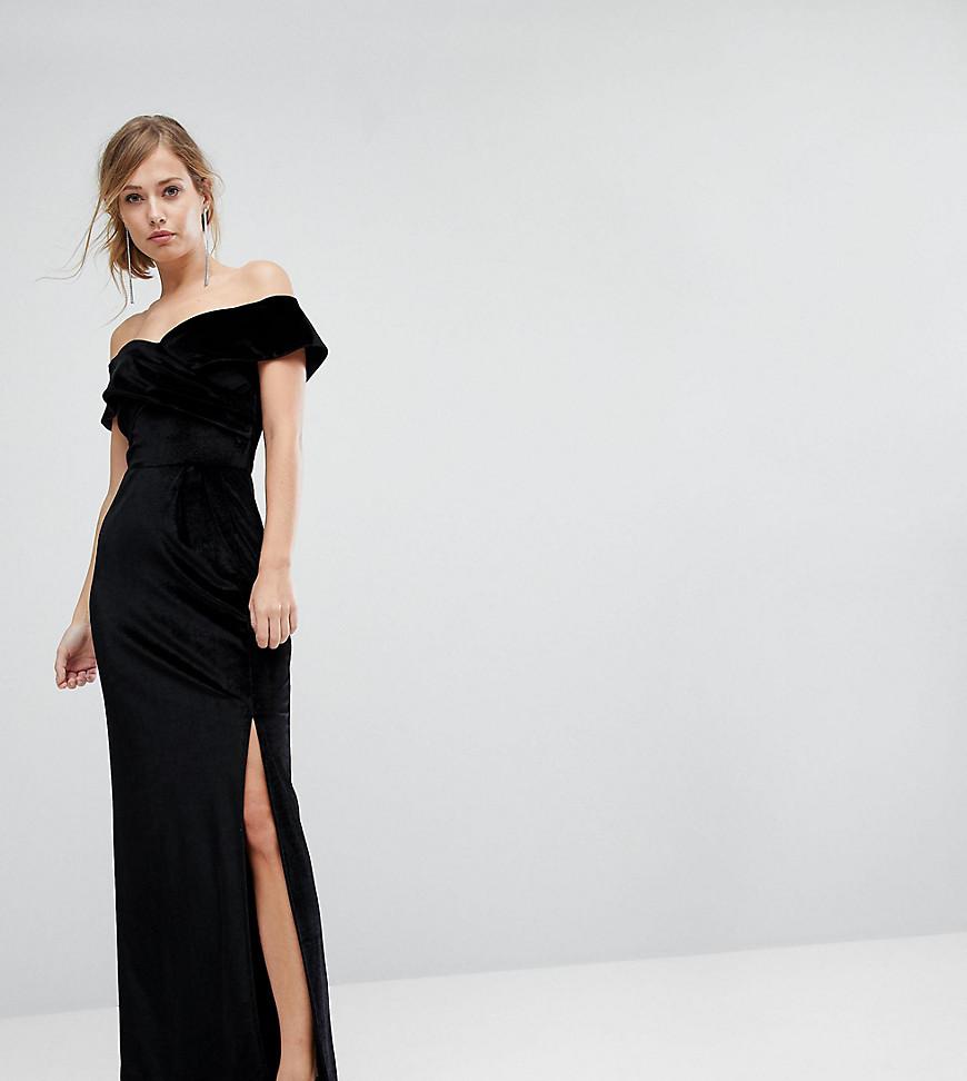velvet bardot maxi dress