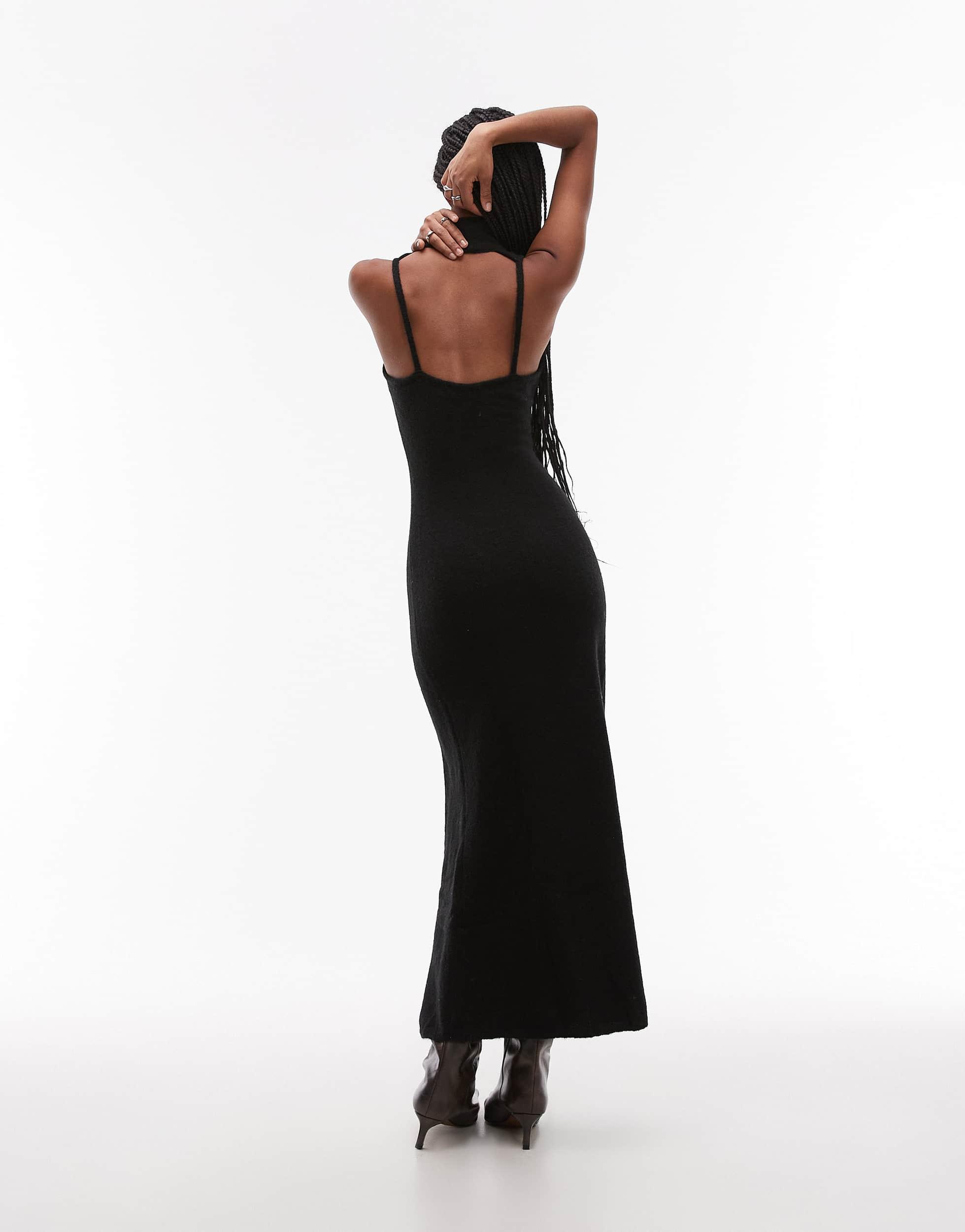 Mango Open Back High Neck Knitted Maxi Dress in White | Lyst