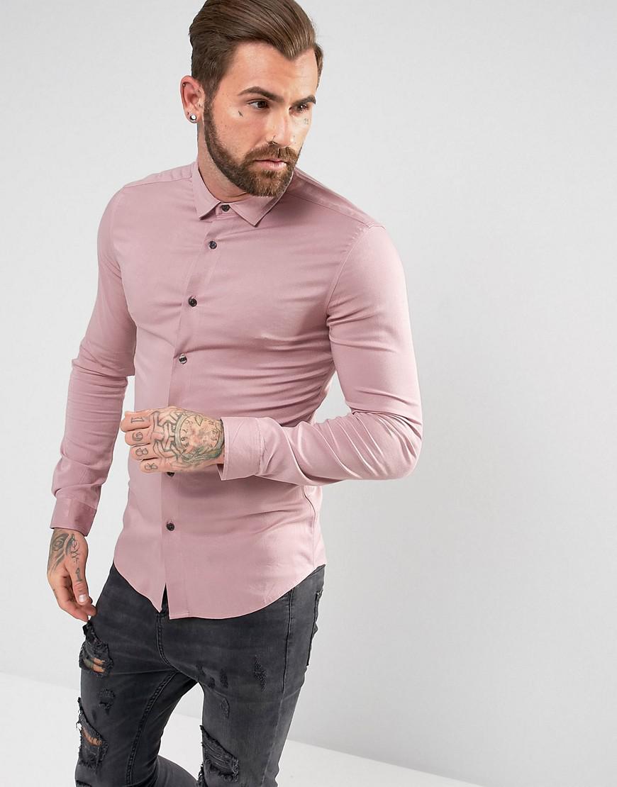 ASOS Asos Skinny Viscose Shirt In Dusty Rose in Pink for Men