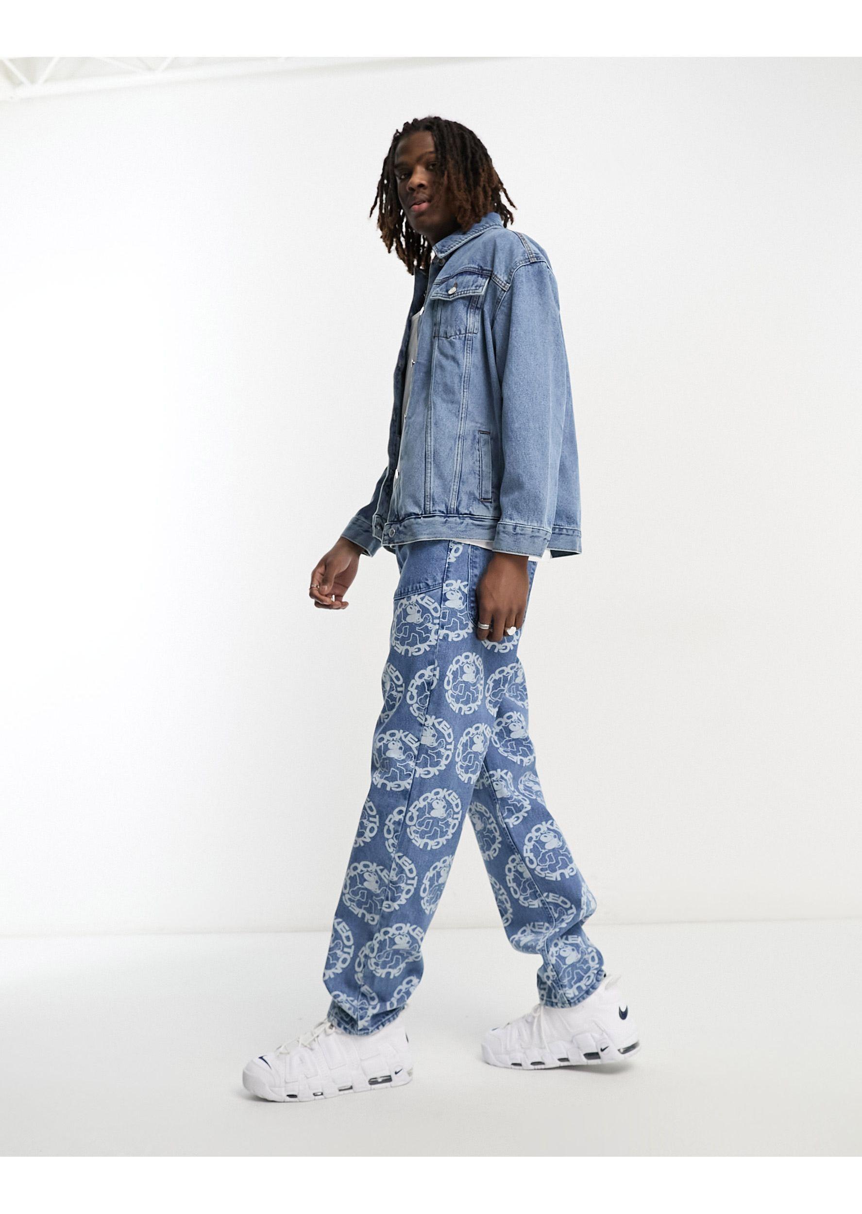 ASOS Crooked Tongues X Felix The Cat Denim baggy Jeans With All Over Print  in Blue for Men | Lyst