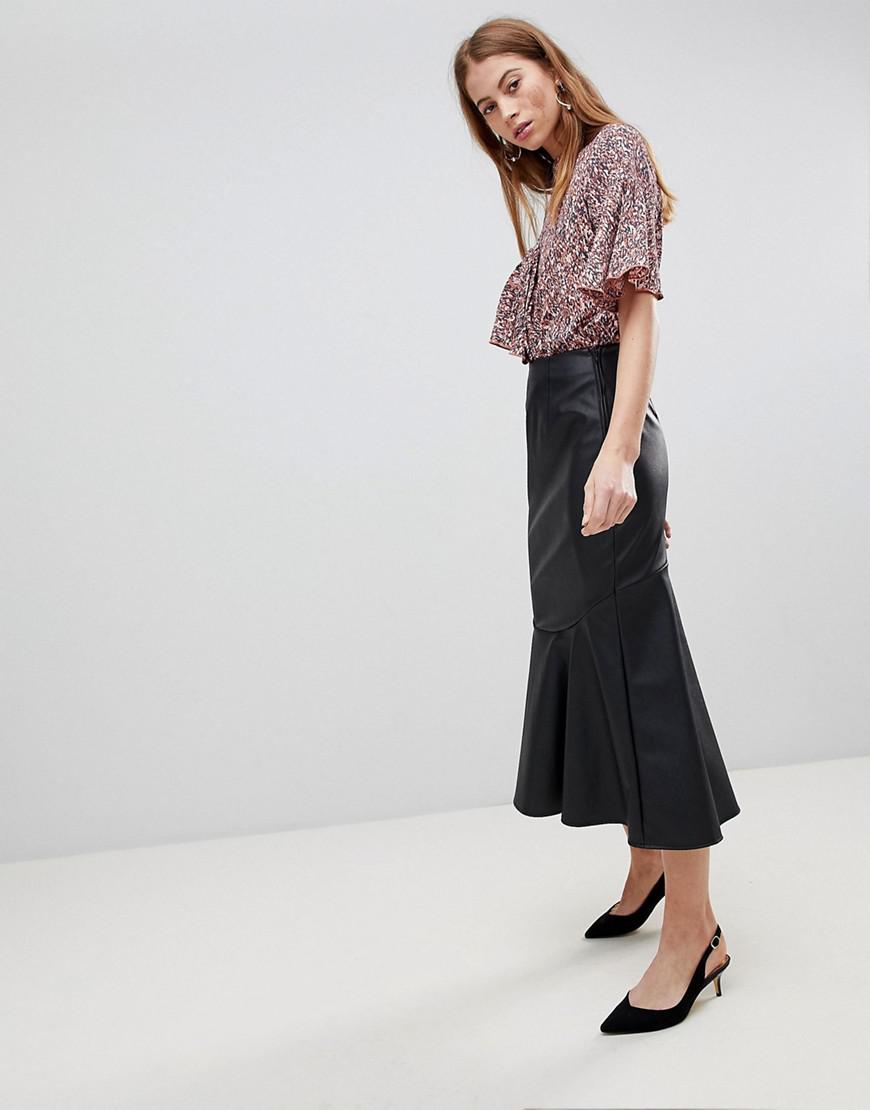leather look midi skirt