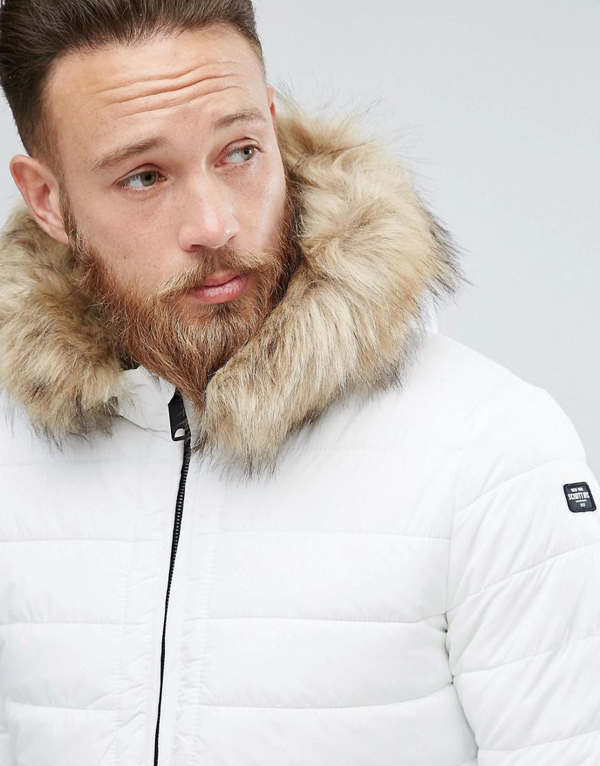 Schott Nyc Rocky 2 Puffer Bomber Hooded Detachable Faux Fur Trim Slim Fit  In White for Men | Lyst