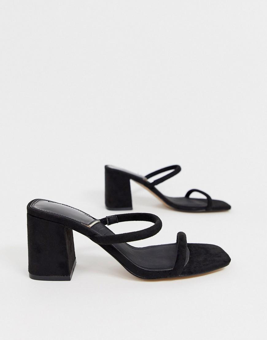 Stradivarius Faux Suede Strappy Mid Heel Sandals In Black in Black - Lyst