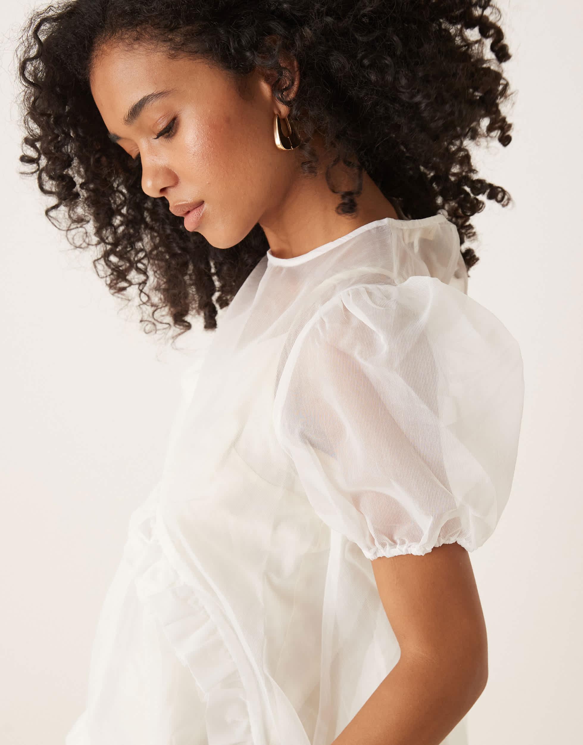 Ghospell Organza Drawstring Mini Dress in Natural | Lyst