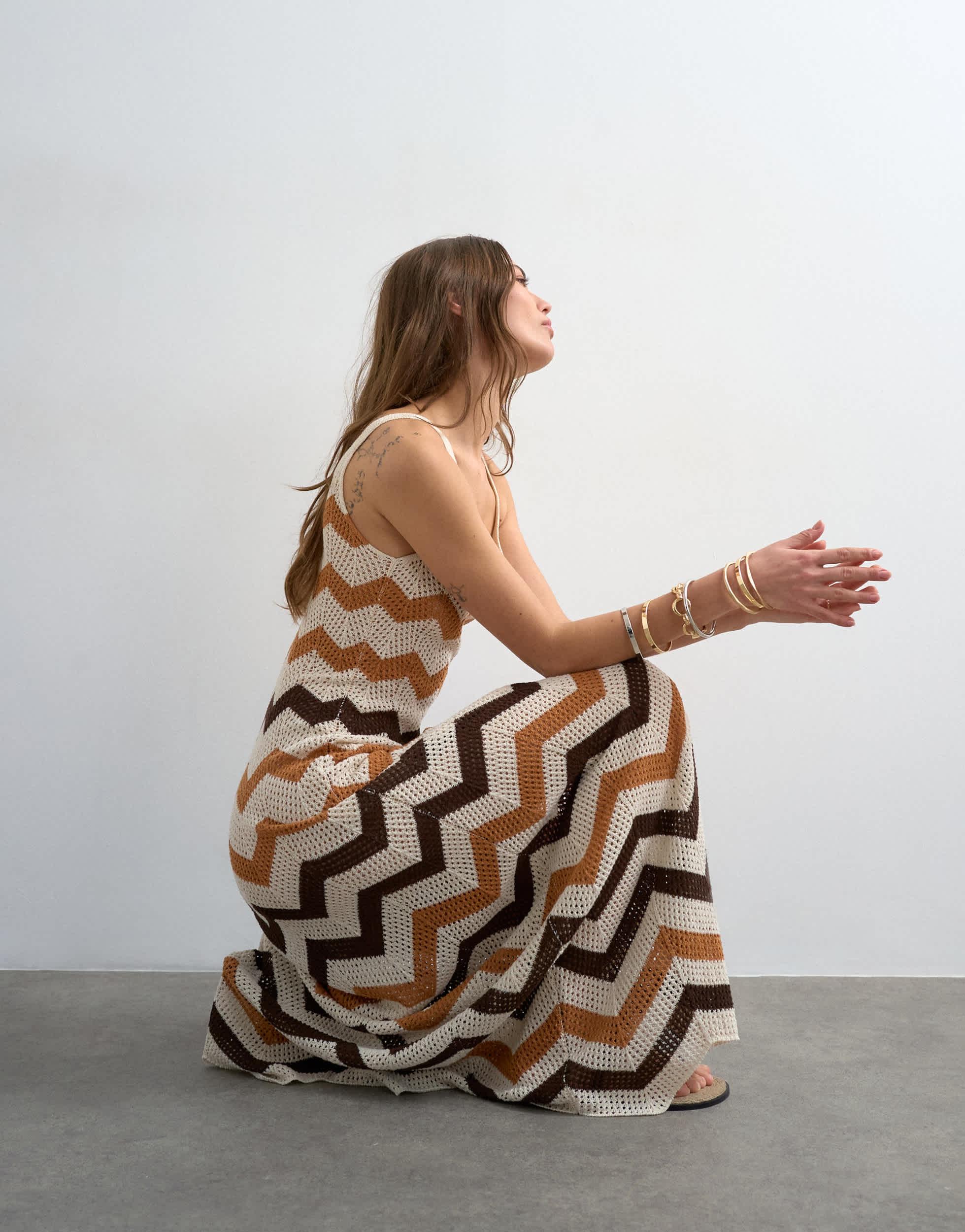 topshop knit maxi dress with scoop back in multi stripe Knitted asymmetric stripe maxi dress in blue multi