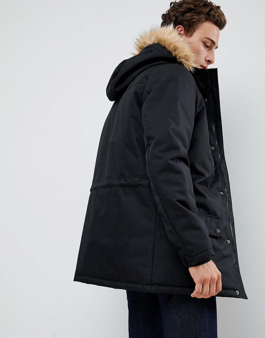 threadbare parka coat with faux fur trim hood