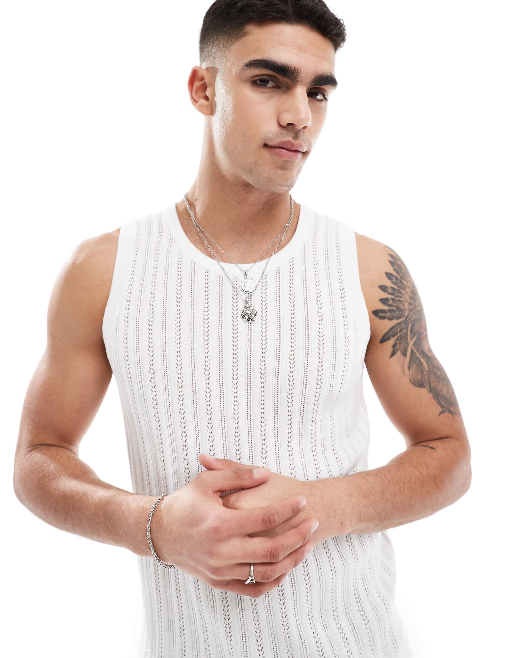 River Island Knitted Muscle Fit Crochet Vest in White for Men Lyst