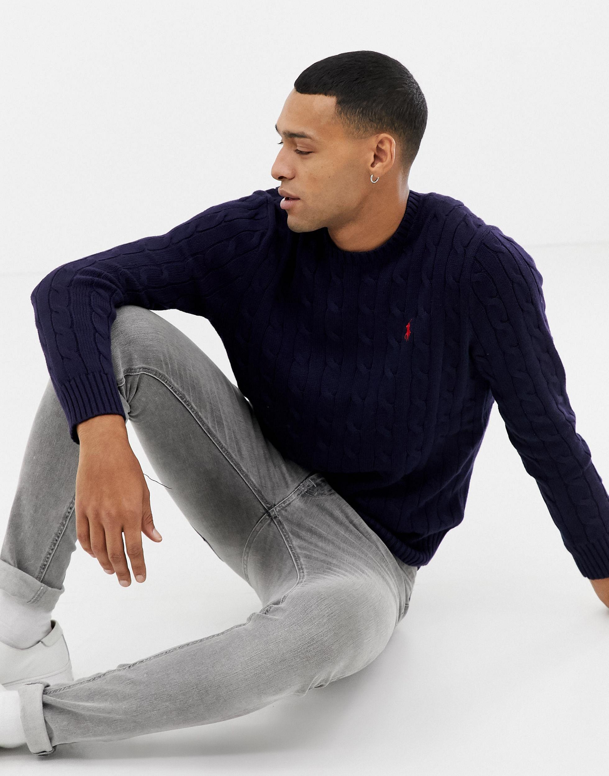 Polo Ralph Lauren Cable Cotton Knit Jumper With Player ...