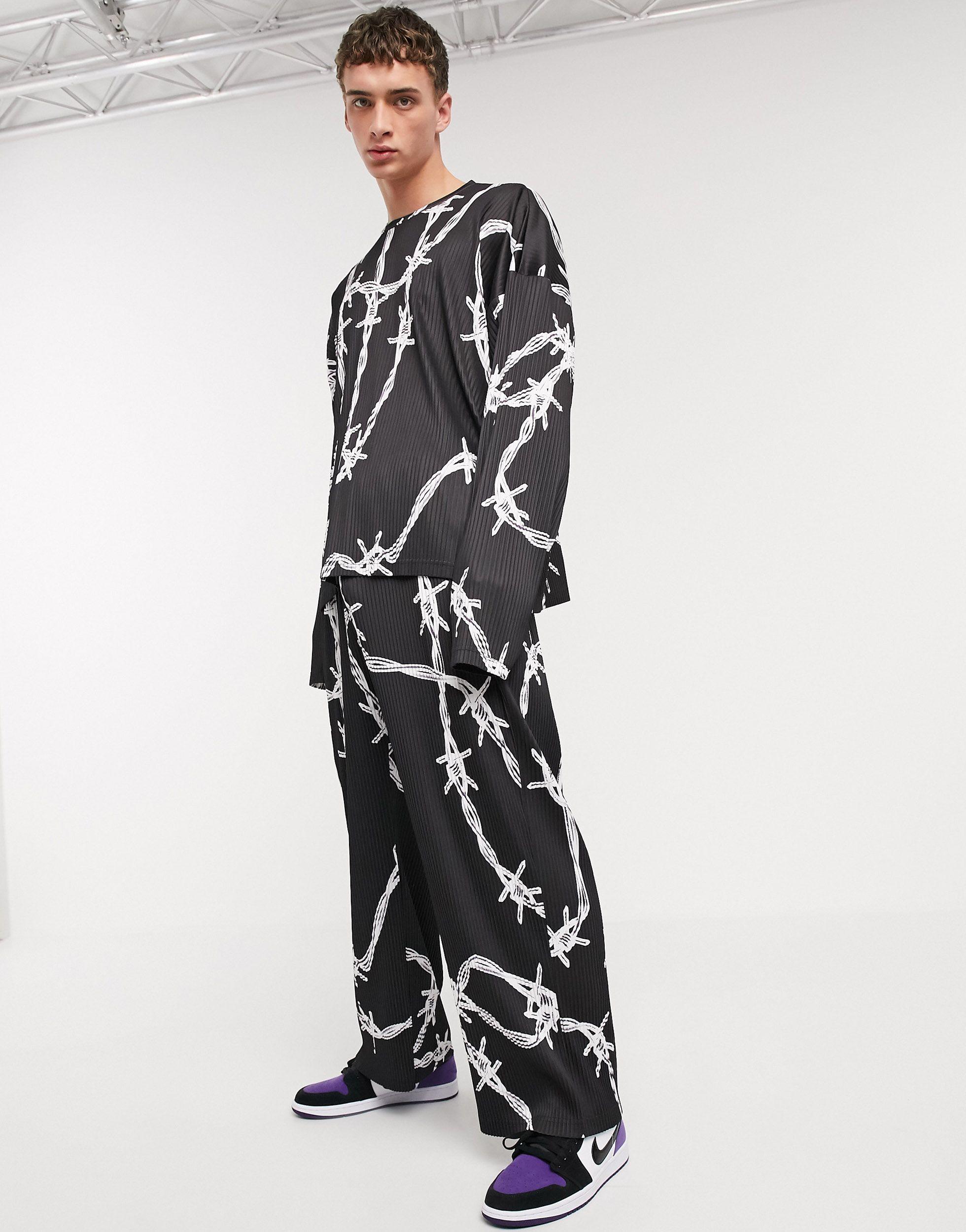 Pantaloni plissé neri con stampa di filo spinatoJaded London in Materiale  sintetico da Uomo colore Nero | Lyst
