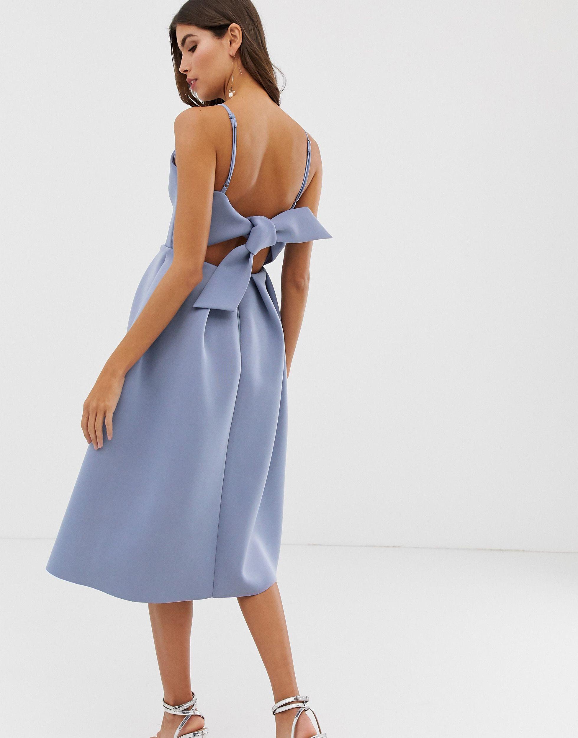 ASOS Denim Bow Back Midi Prom Dress in Blue | Lyst