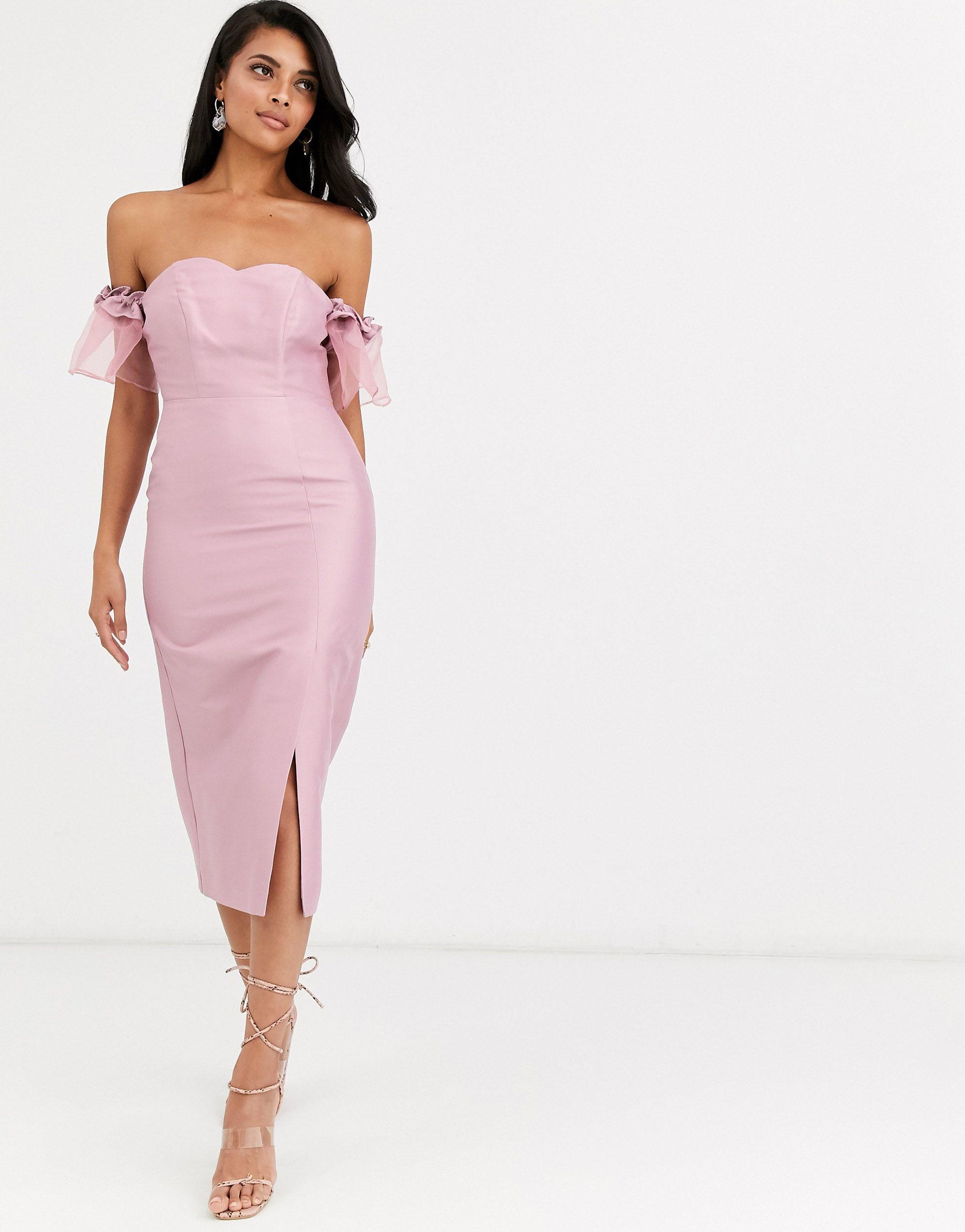True Decadence Off Shoulder Midi Dress With Statement Organza Sleeve in  Pink - Lyst