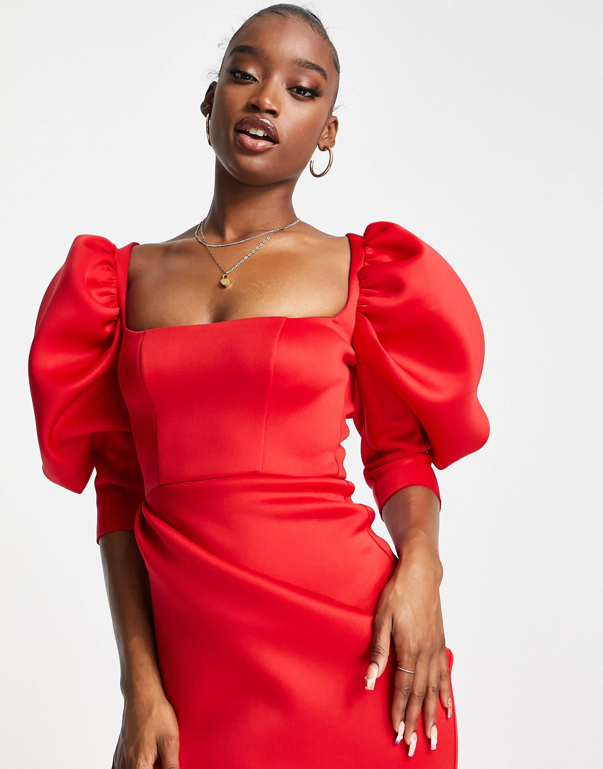 ASOS Puff Sleeve Wrap Maxi Dress in 