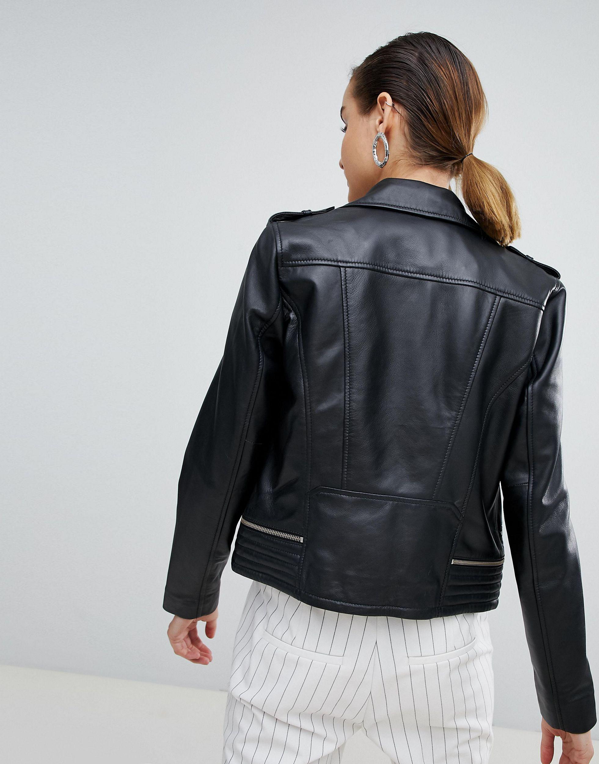 SELECTED Femme Leather Biker Jacket in Black | Lyst