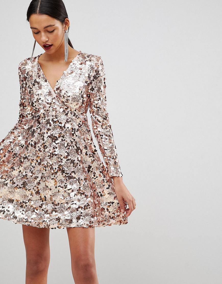 rose gold sequin skater dress
