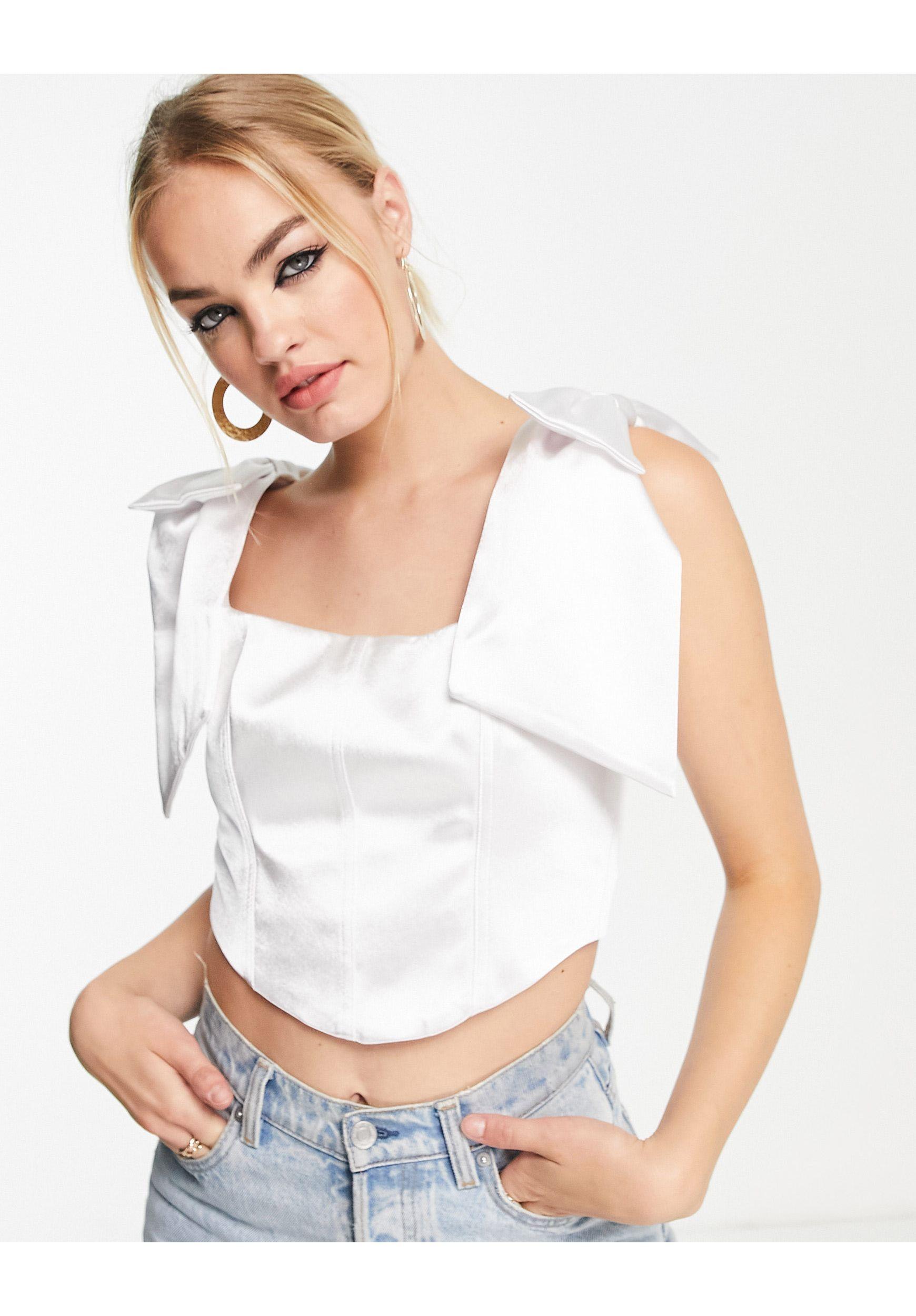 River Island Cotton Corset Top With Bow Detail In White Lyst 7256