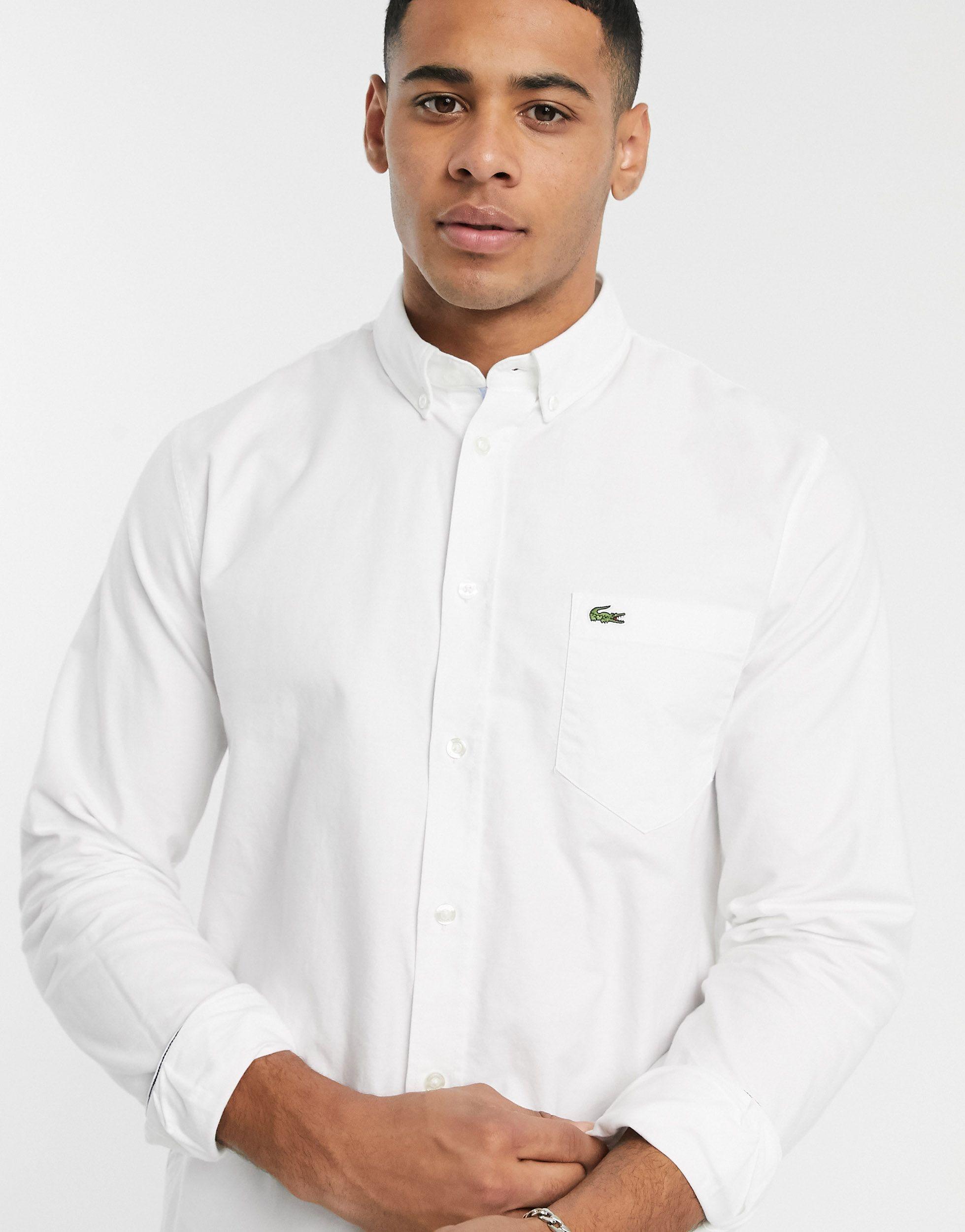 Lacoste Cotton Button Down Collar Oxford Shirt in White for Men - Lyst