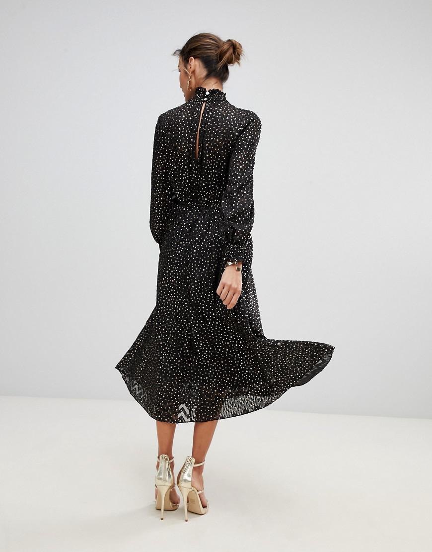 Ted Baker Elsiie Midi Dress With Metallic Stars in Black | Lyst