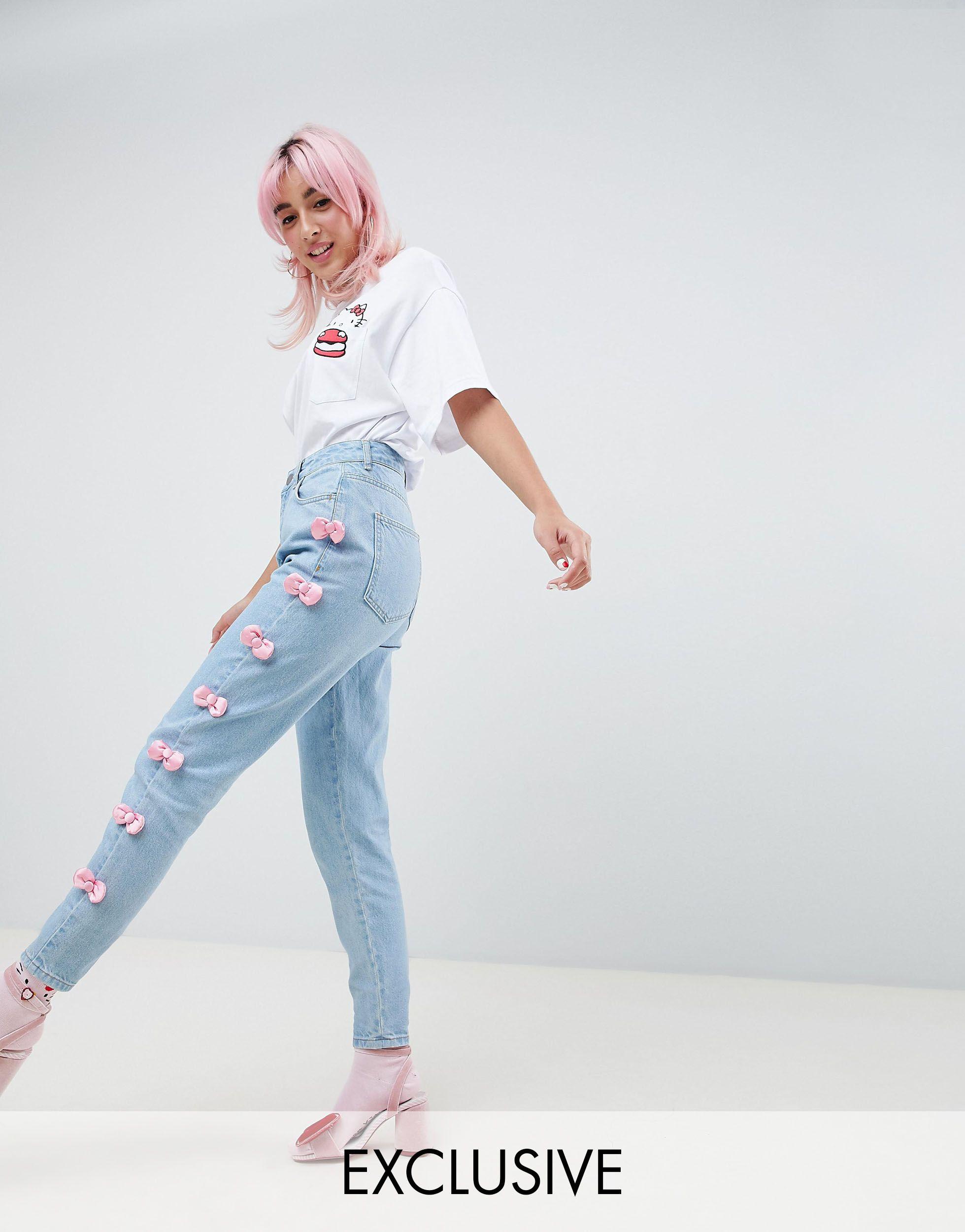 Hello Kitty x - Jeans con fioccoASOS in Denim di colore Blu | Lyst