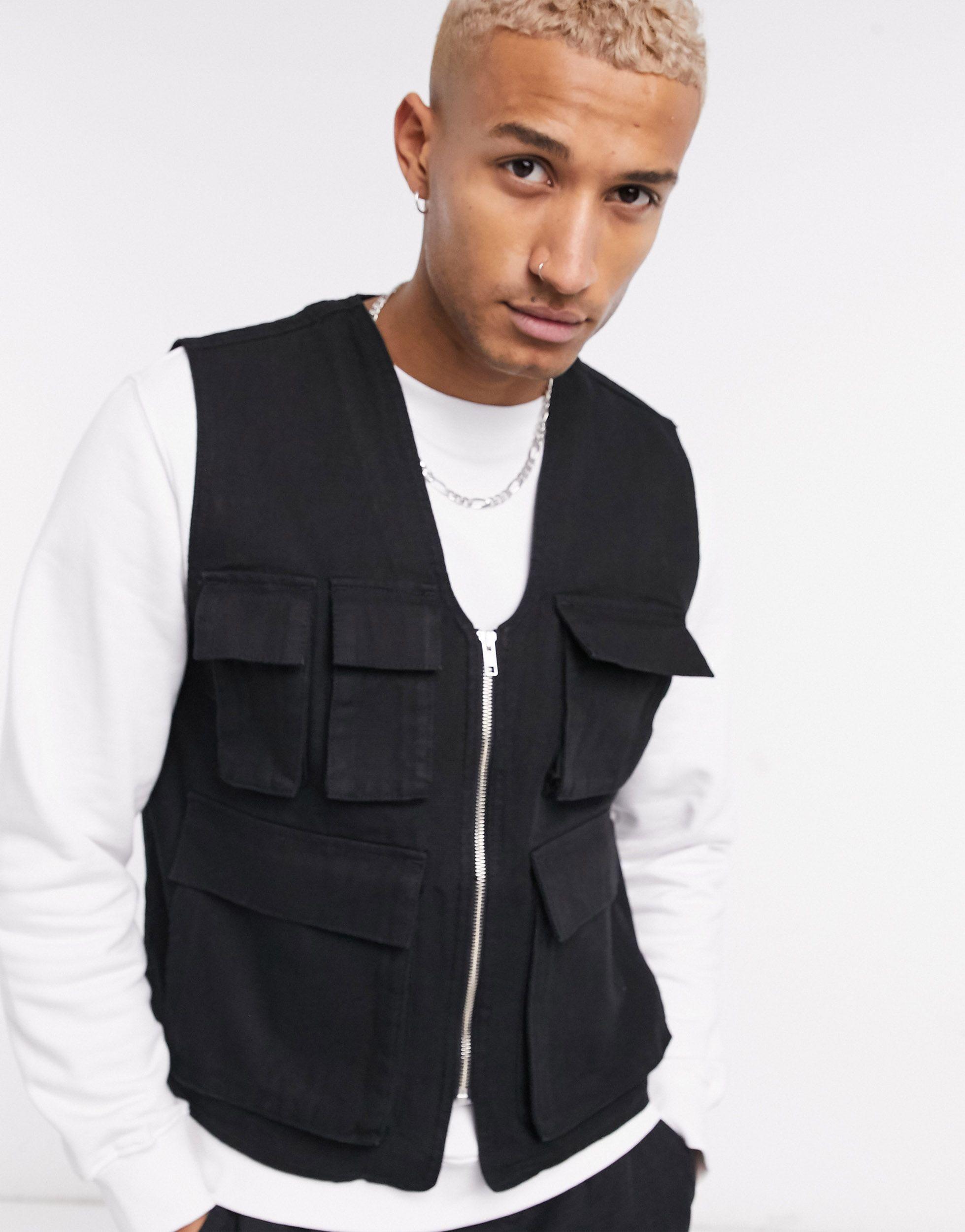 ASOS Cotton Utility Gilet in Black for Men Lyst