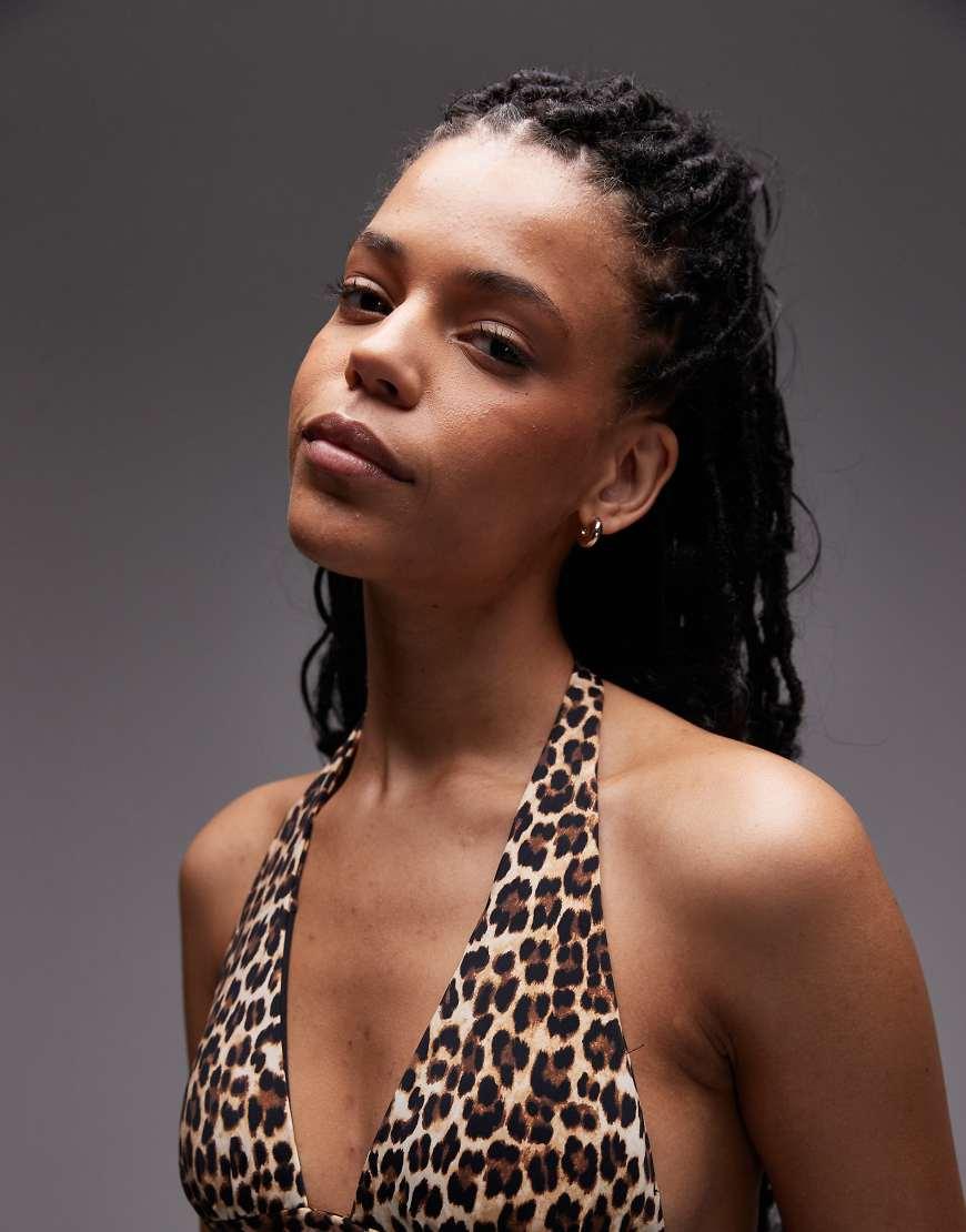 Mango Halter Neck Leopard Print Bikini Top in Brown Lyst UK