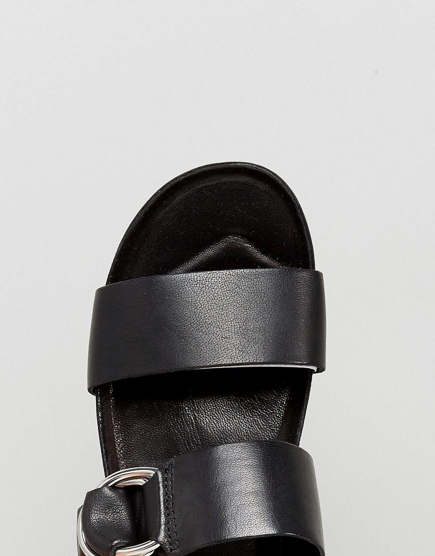 Vagabond Erie Black Leather Flat Slide Sandals - Lyst