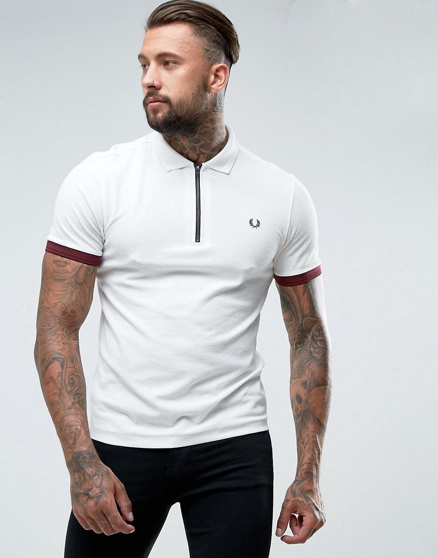 Fred Perry Cotton Slim Fit Waffle Polo With Zip In White for Men - Lyst
