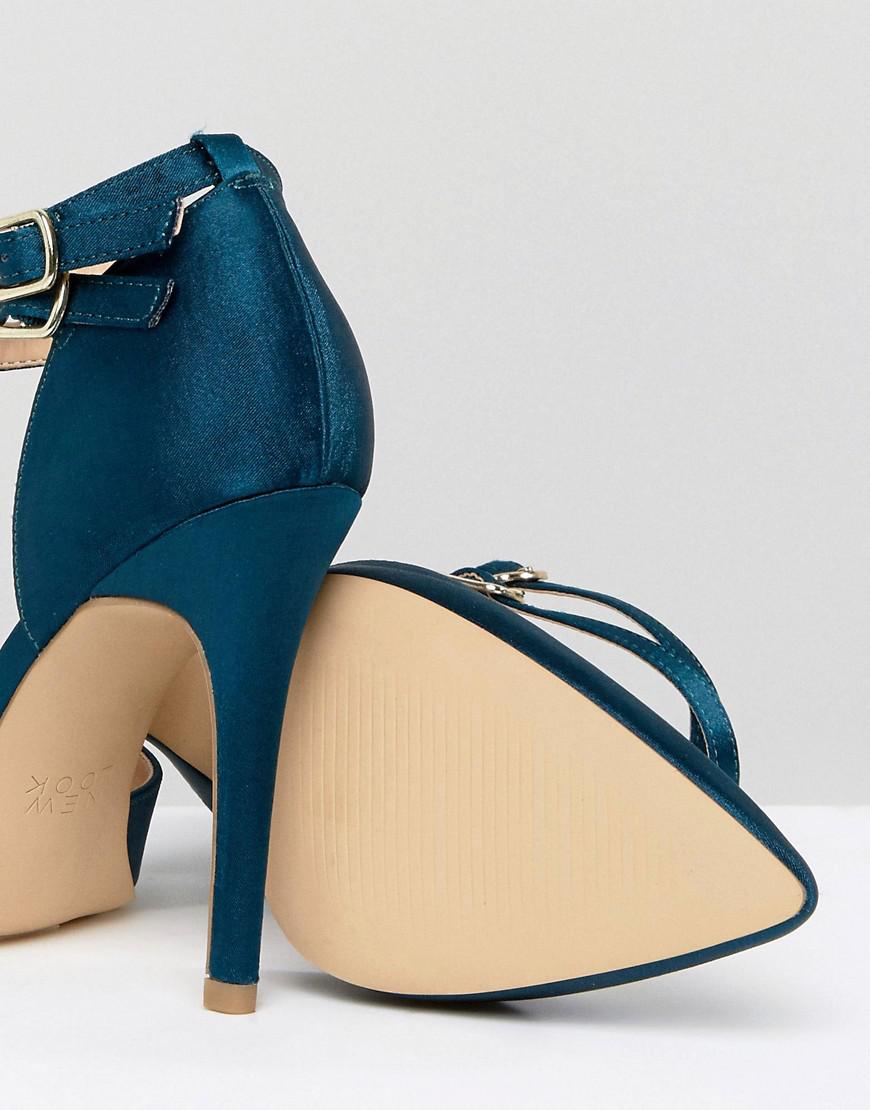 New Look Petrol Blue Satin Two Part Heeled Shoe | Lyst