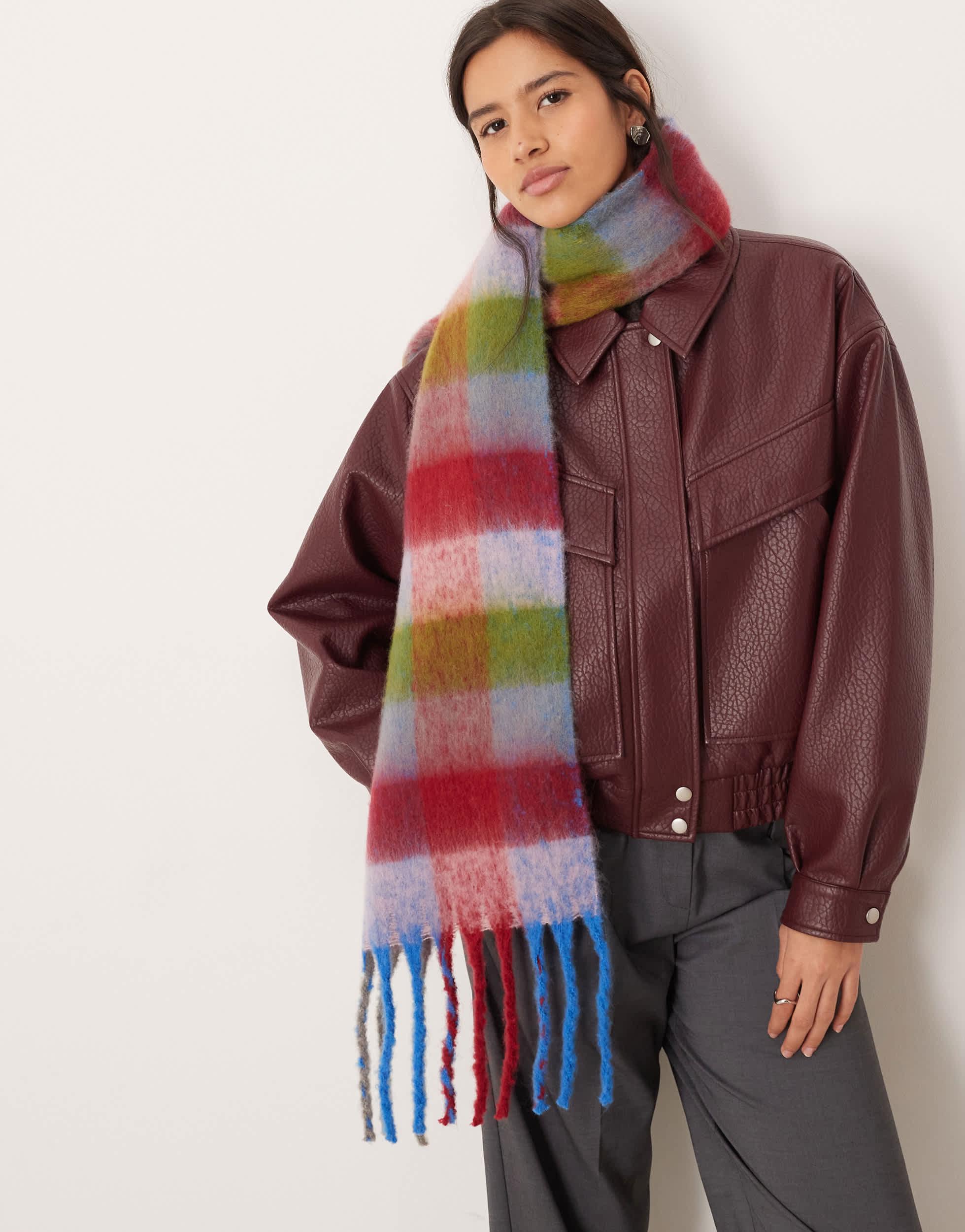 ASOS Woven Scarf With Bright Check Design in Red Lyst