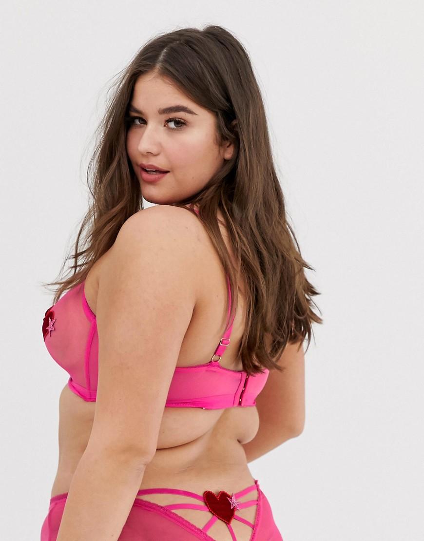 Savage X Fenty Synthetic Curvy Mesh Embroidered Heart Bralette In Beetroot In Pink Lyst