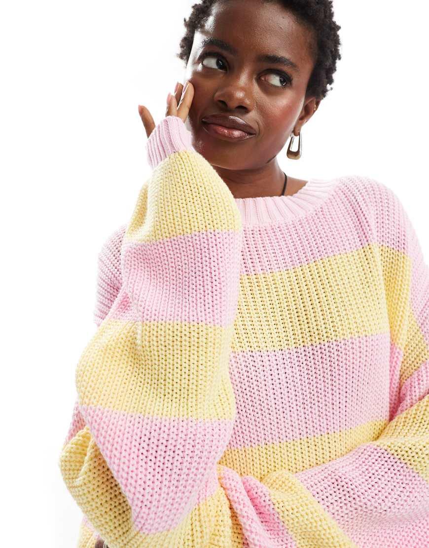 Glamorous Chunky Knitted Pink Yellow Stripe Jumper Lyst UK